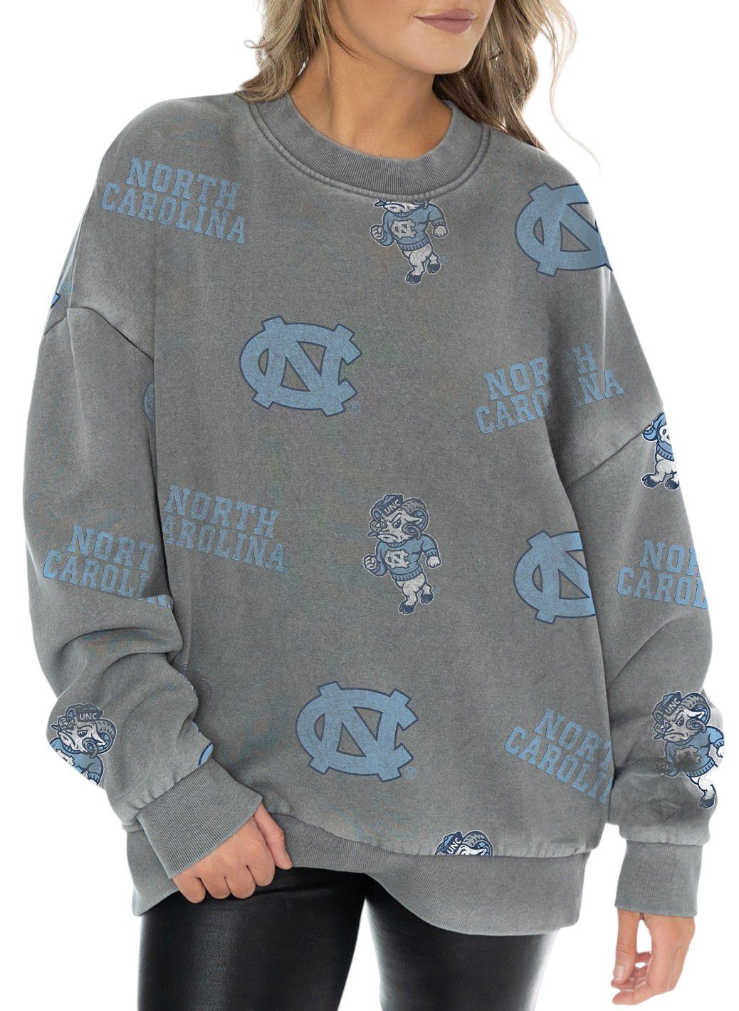 Gameday Couture Women's North Carolina Tar Heels Grey Playback Vintage Wash Crew Sweatshirt