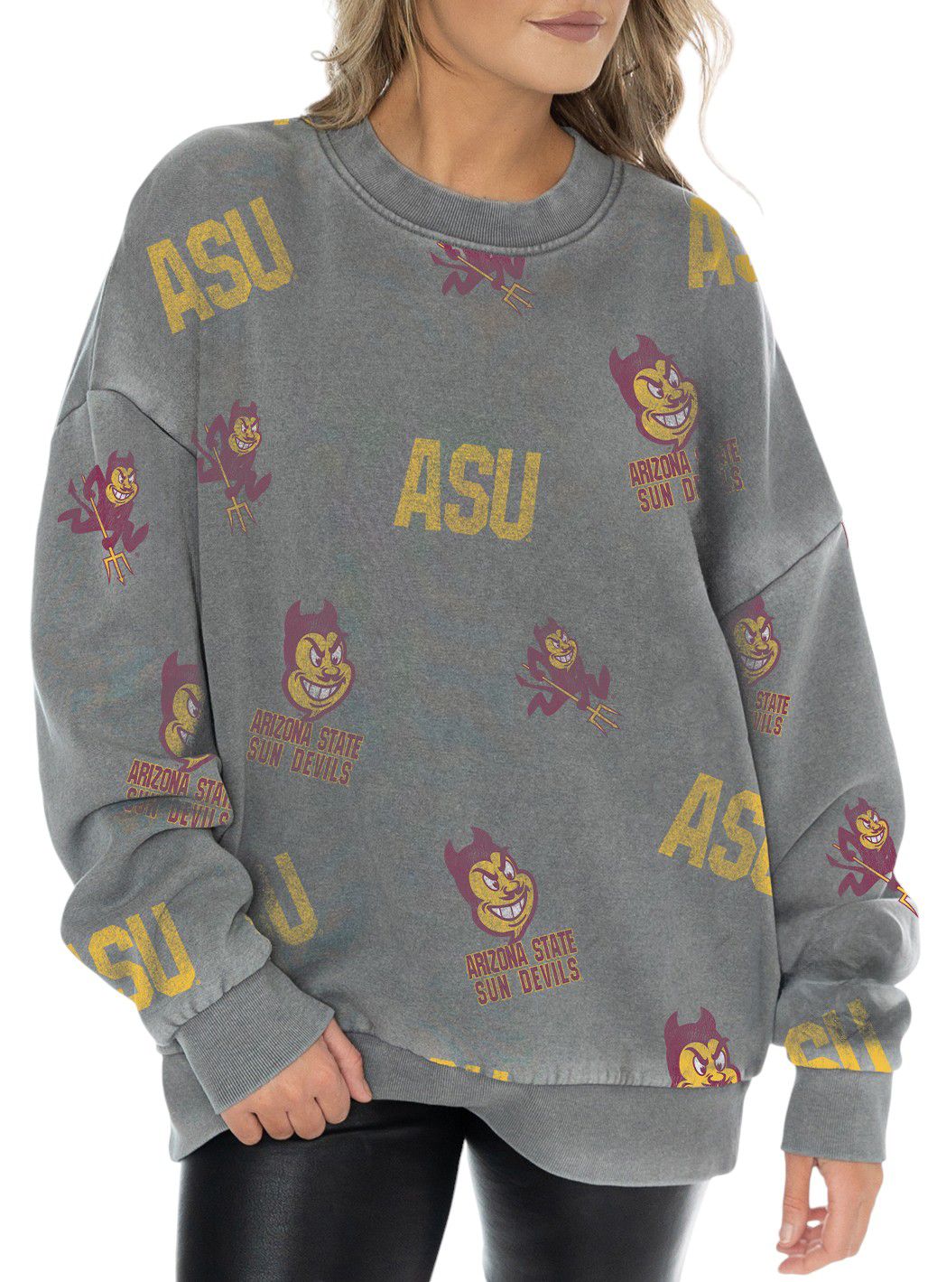Gameday Couture Women's Arizona State Sun Devils Grey Playback Vintage Wash Crew Sweatshirt
