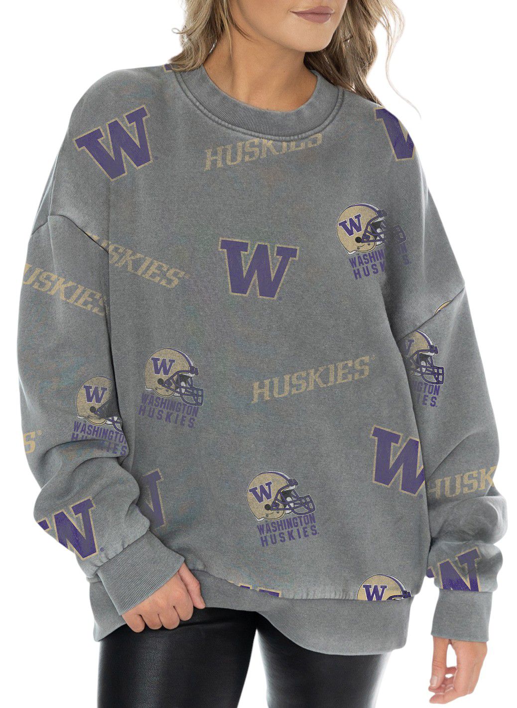 Gameday Couture Women's Washington Huskies Grey Playback Vintage Wash Crew Sweatshirt