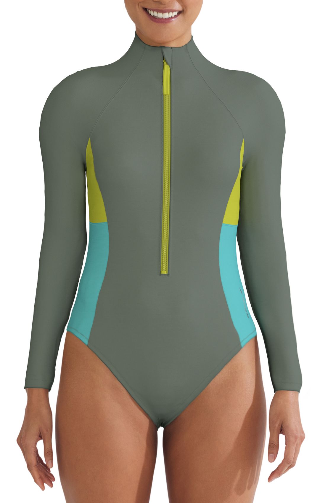 Speedo Women's Long Sleeve Colorblock Zip One Piece