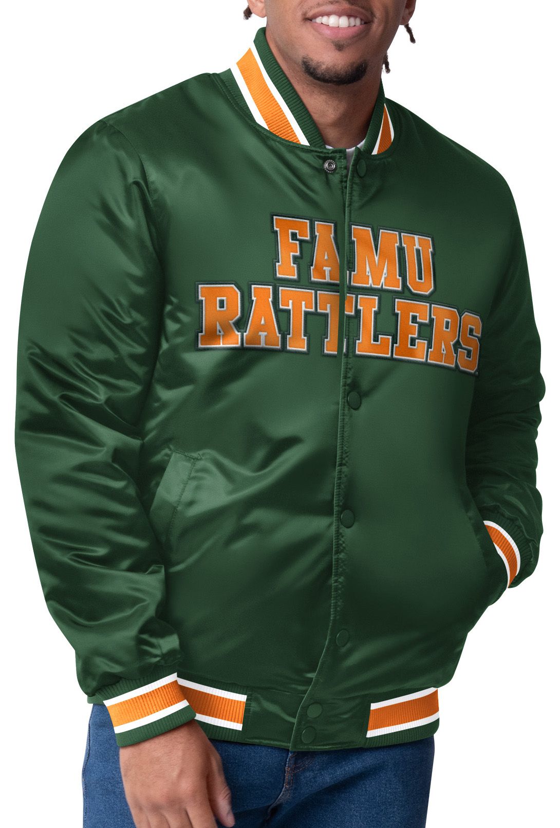 G-III Men's Florida A&amp;M Rattlers Green Reversible Varsity Jacket