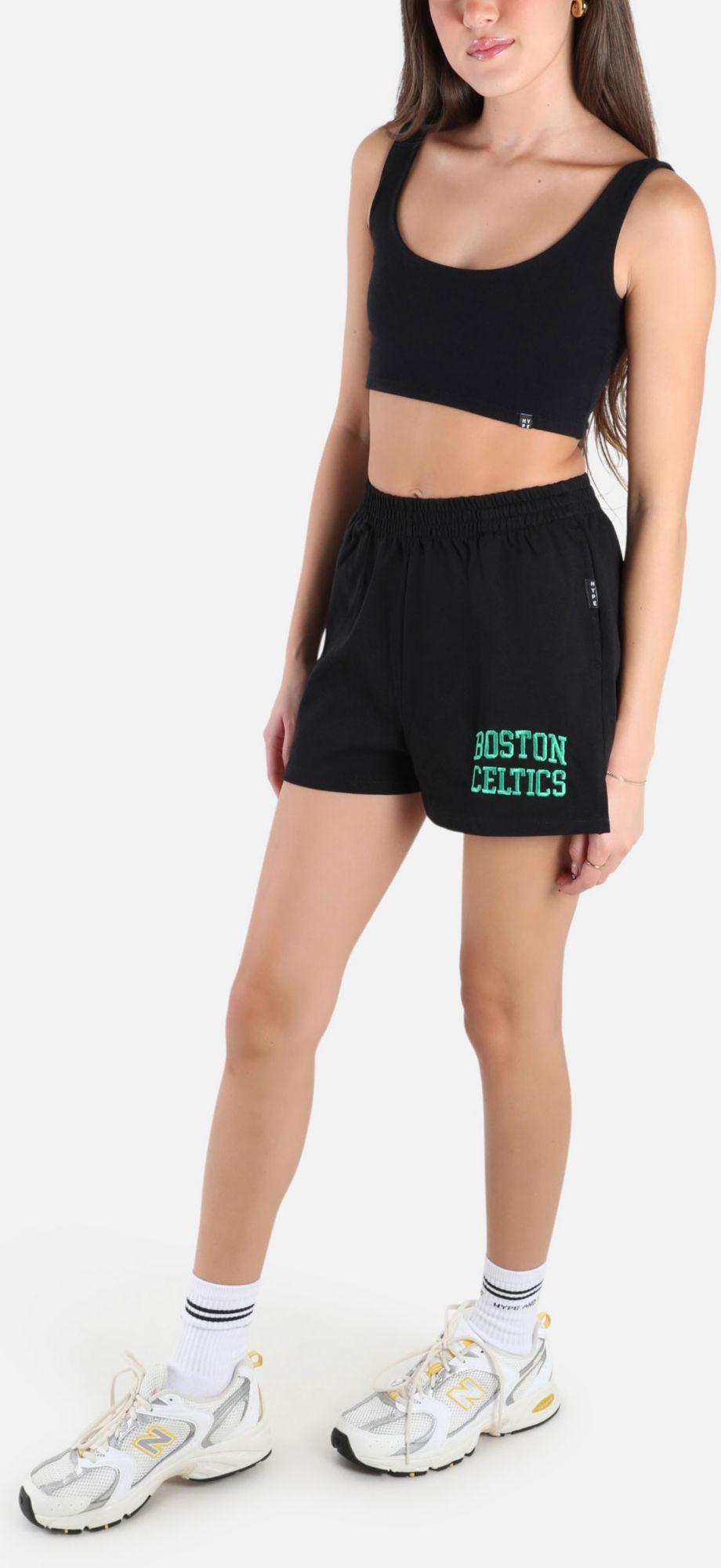 Hype and Vice Women's Boston Celtics Black Logo Track Shorts