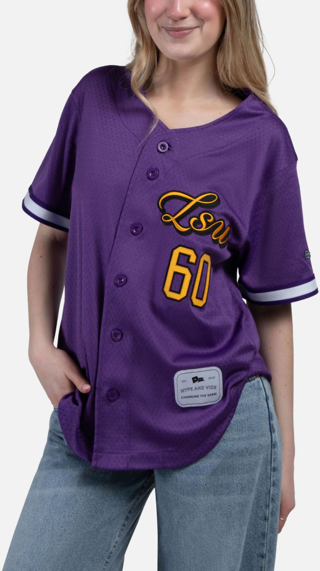 Hype and Vice Women's LSU Tigers Purple Fashion Baseball Jersey
