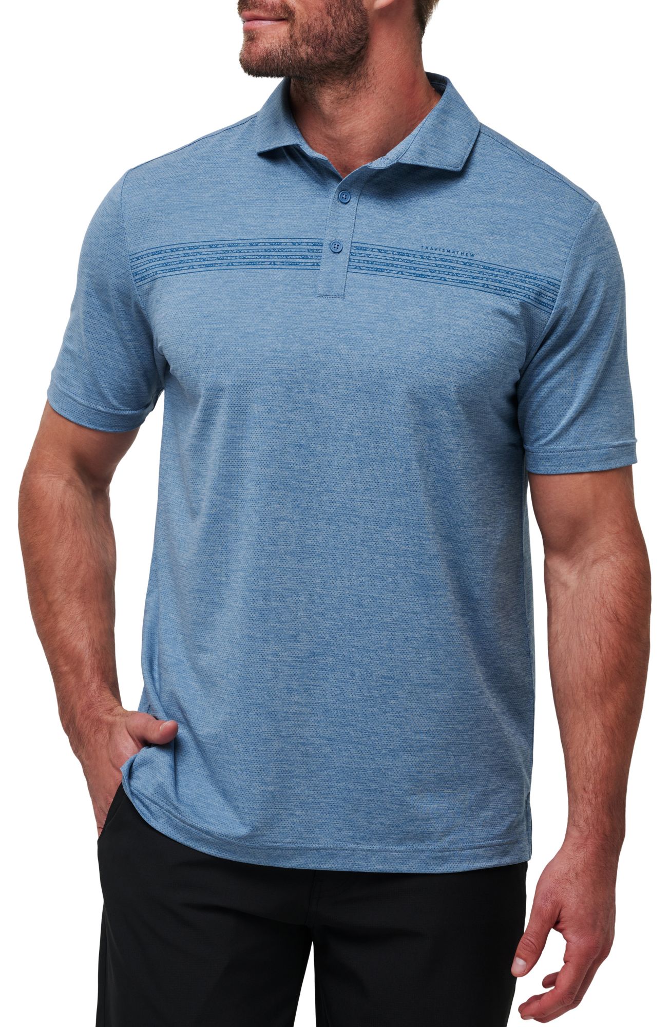 TravisMathew Men's Heater Pro Chest Stripe Golf Polo