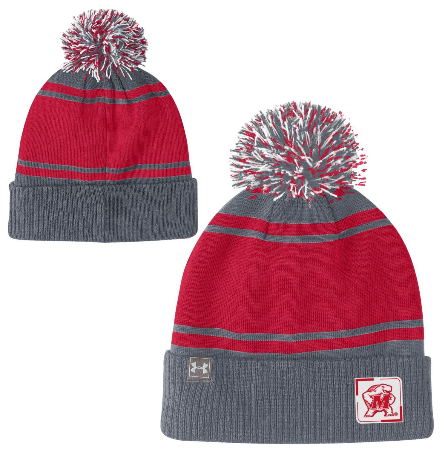 Under Armour Adult Maryland Terrapins Grey Pom Knit Beanie
