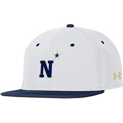 Under Armour Men's Navy Midshipmen White Fitted Baseball Hat