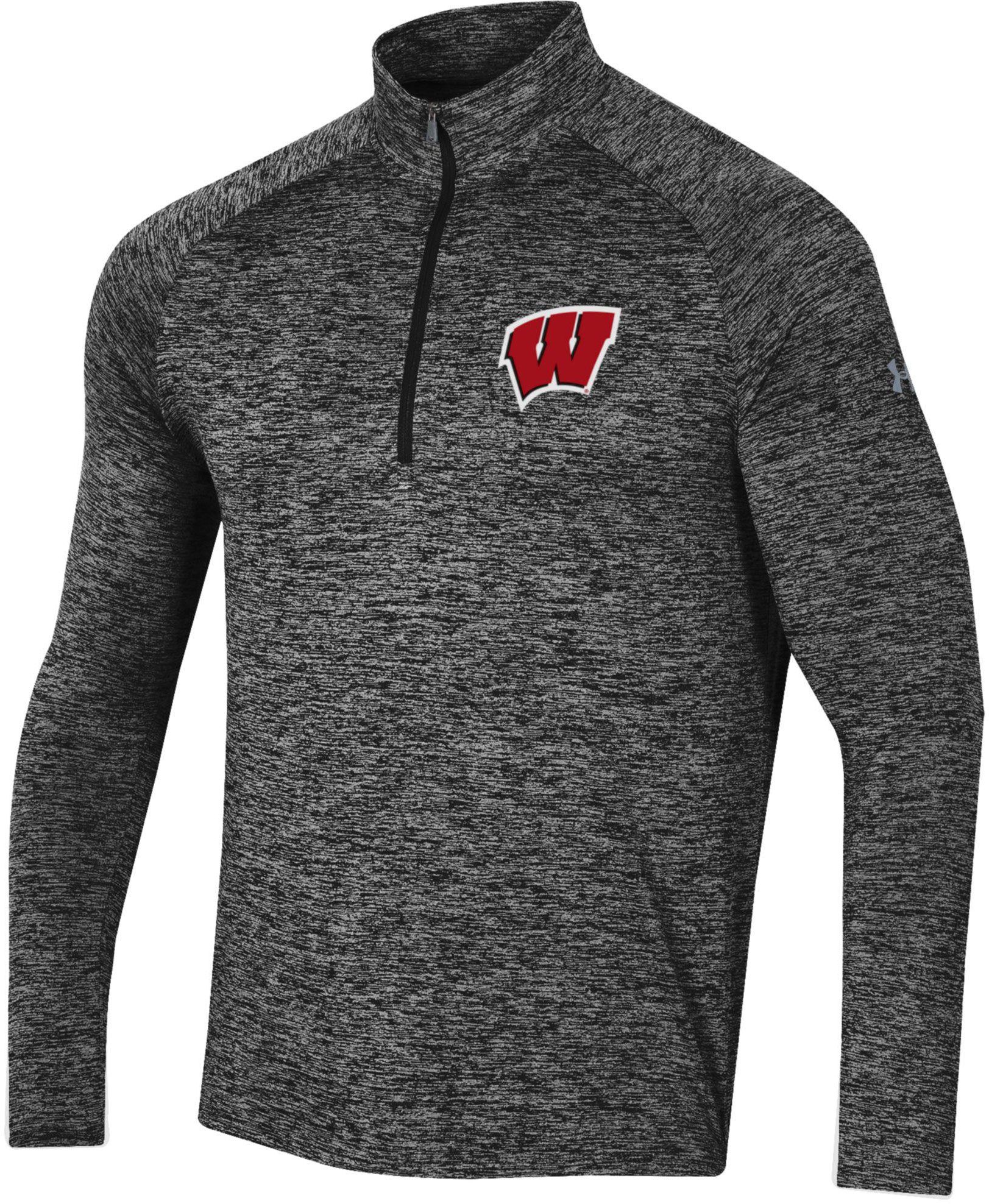 Under Armour Men's Wisconsin Badgers Black Tech Twist 1/4 Zip Pullover Shirt