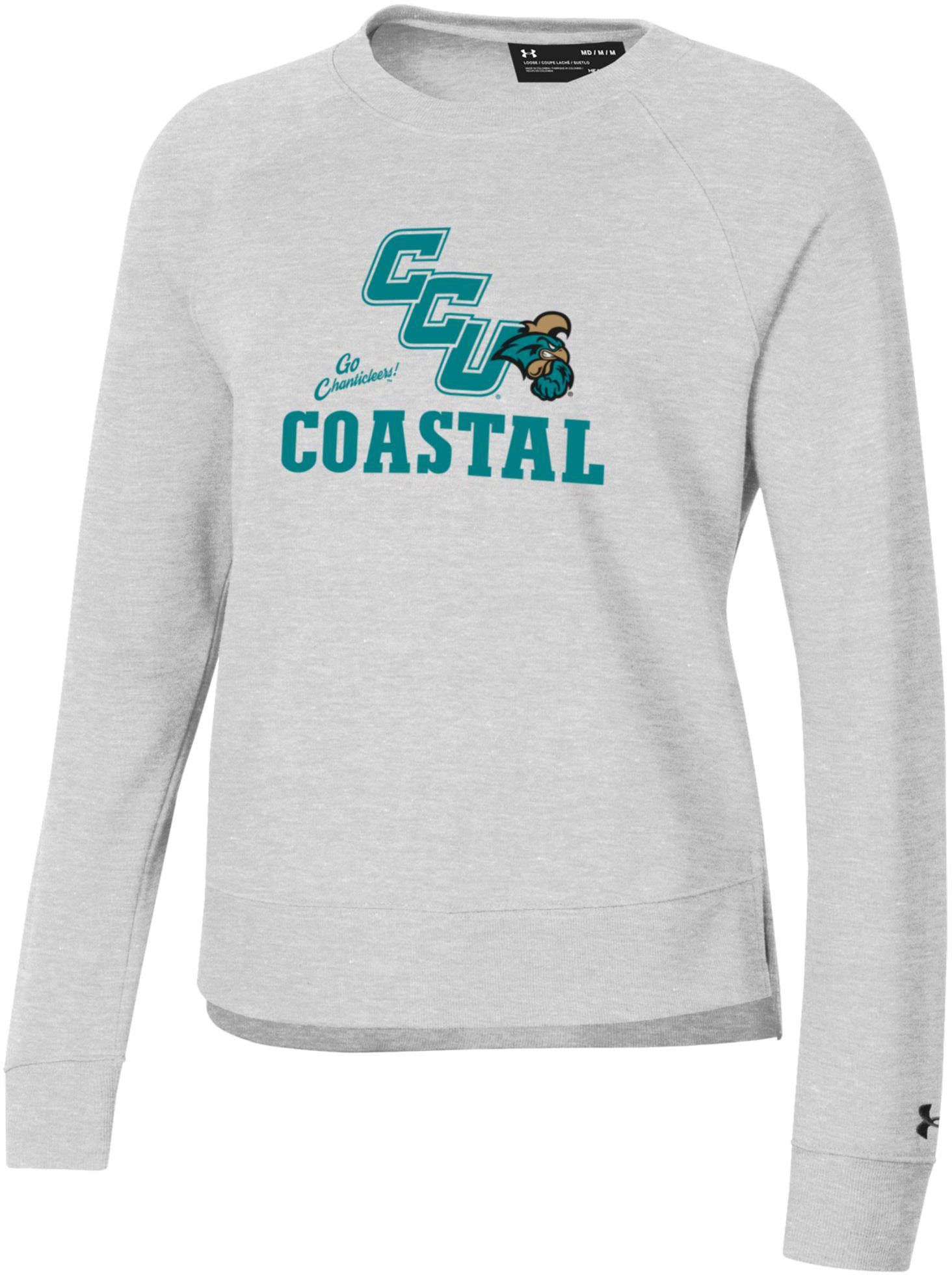Under Armour Women's Coastal Carolina Chanticleers Silver Rival Fleece Crew Pullover Sweatshirt