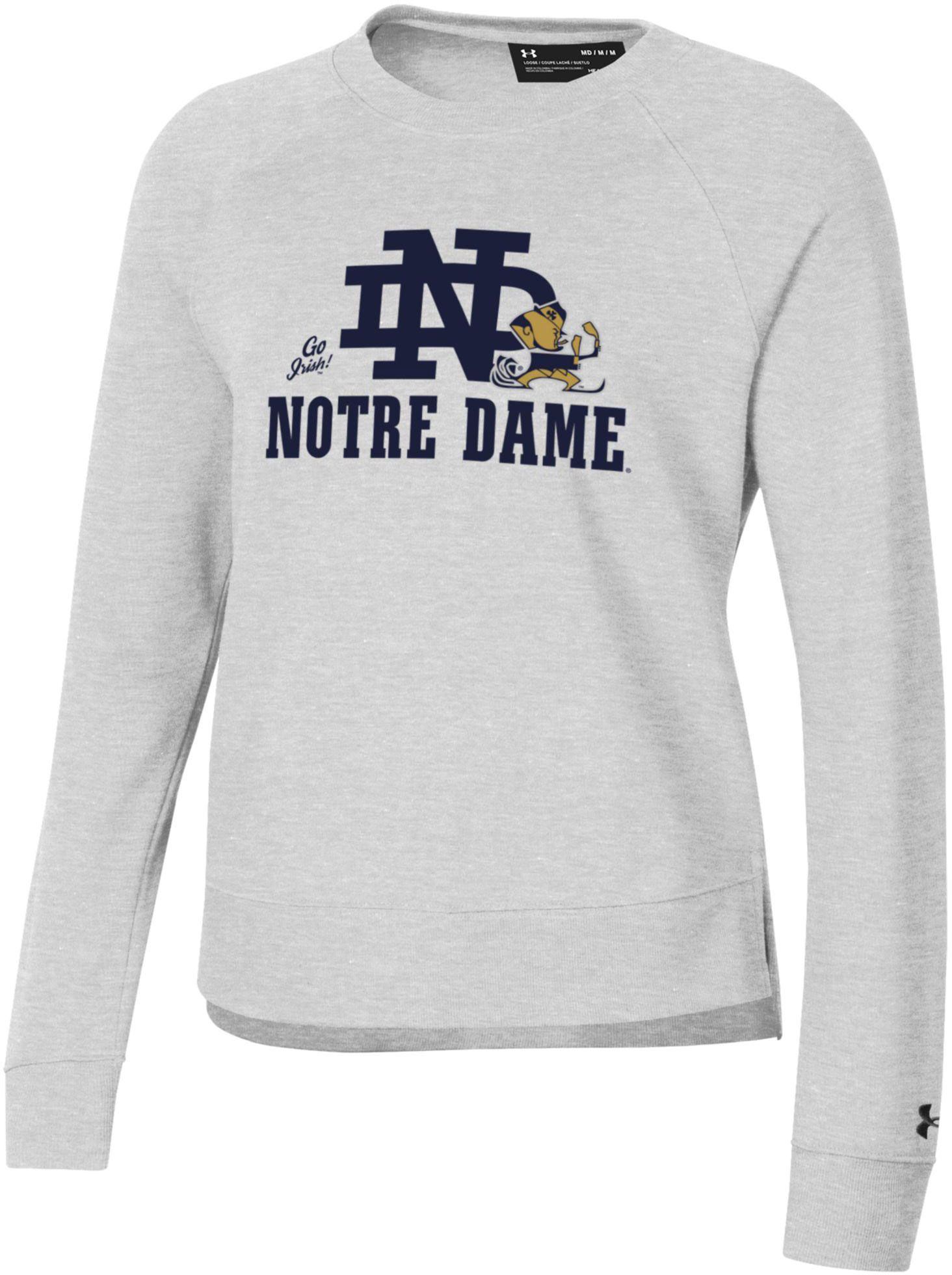 Under Armour Women's Notre Dame Fighting Irish Silver Rival Fleece Crew Pullover Sweatshirt