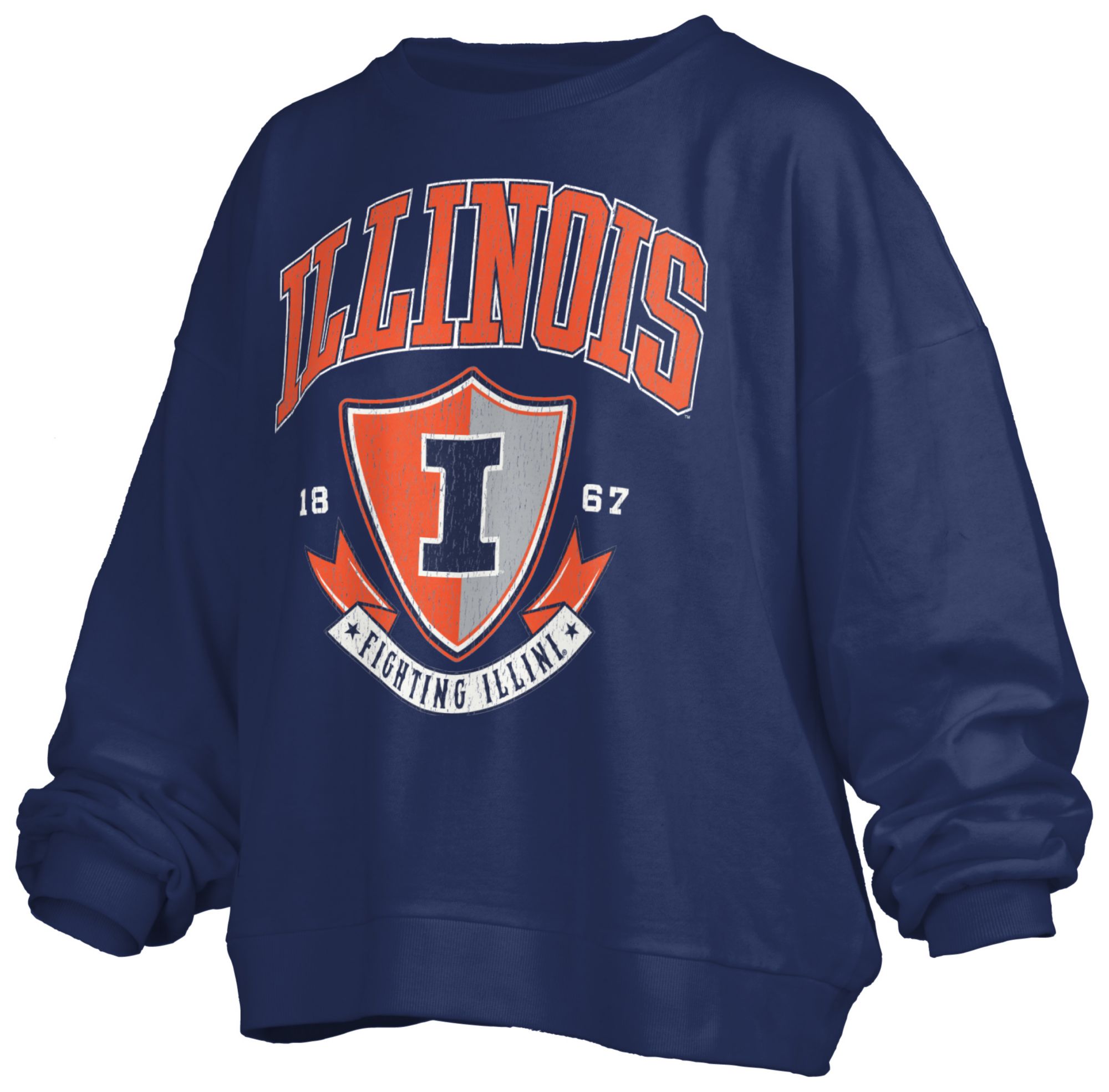 Pressbox Women's Illinois Fighting Illini Navy Buckler Crew Pullover Sweatshirt