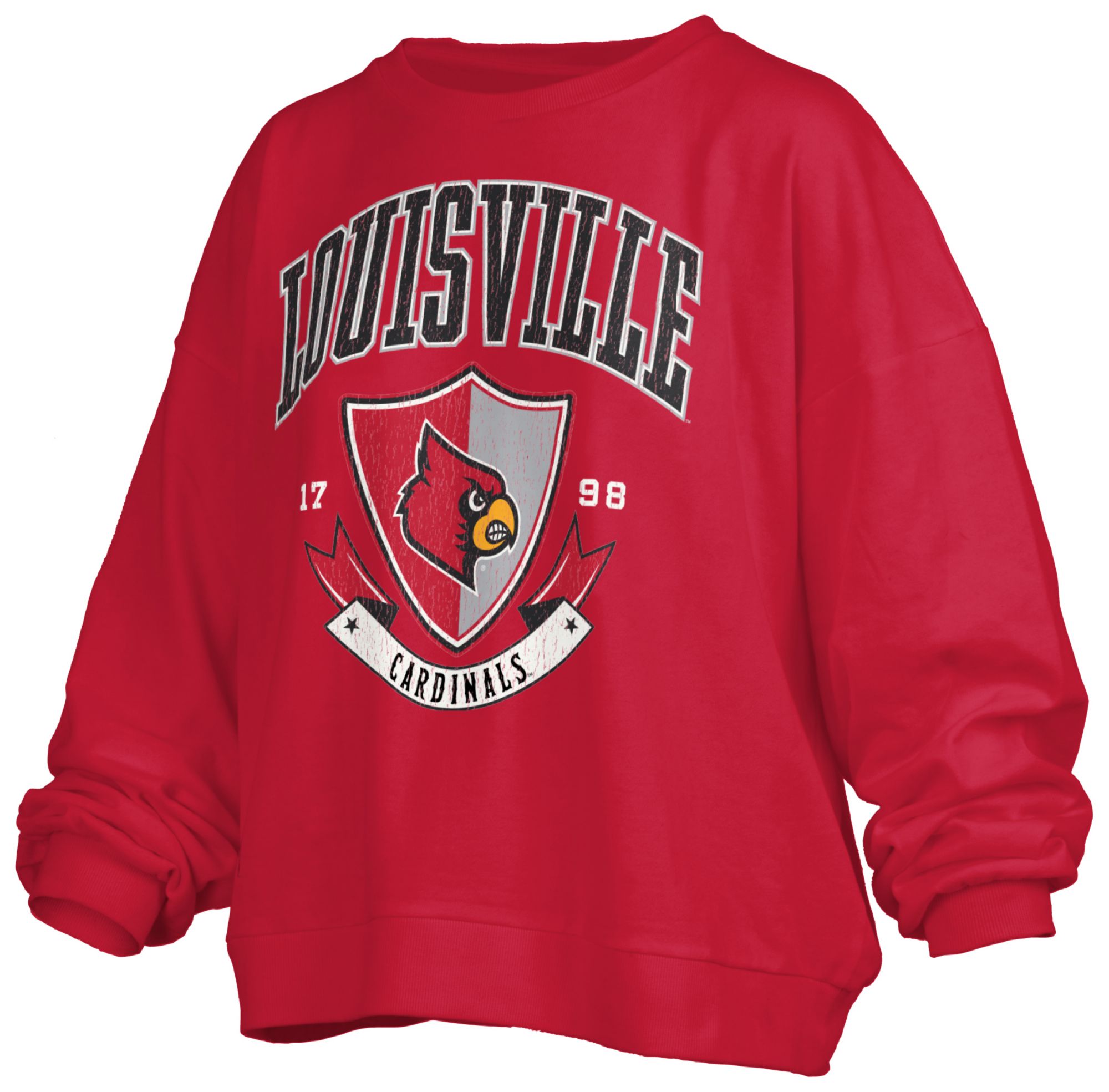 Pressbox Women's Louisville Cardinals Red Buckler Crew Pullover Sweatshirt