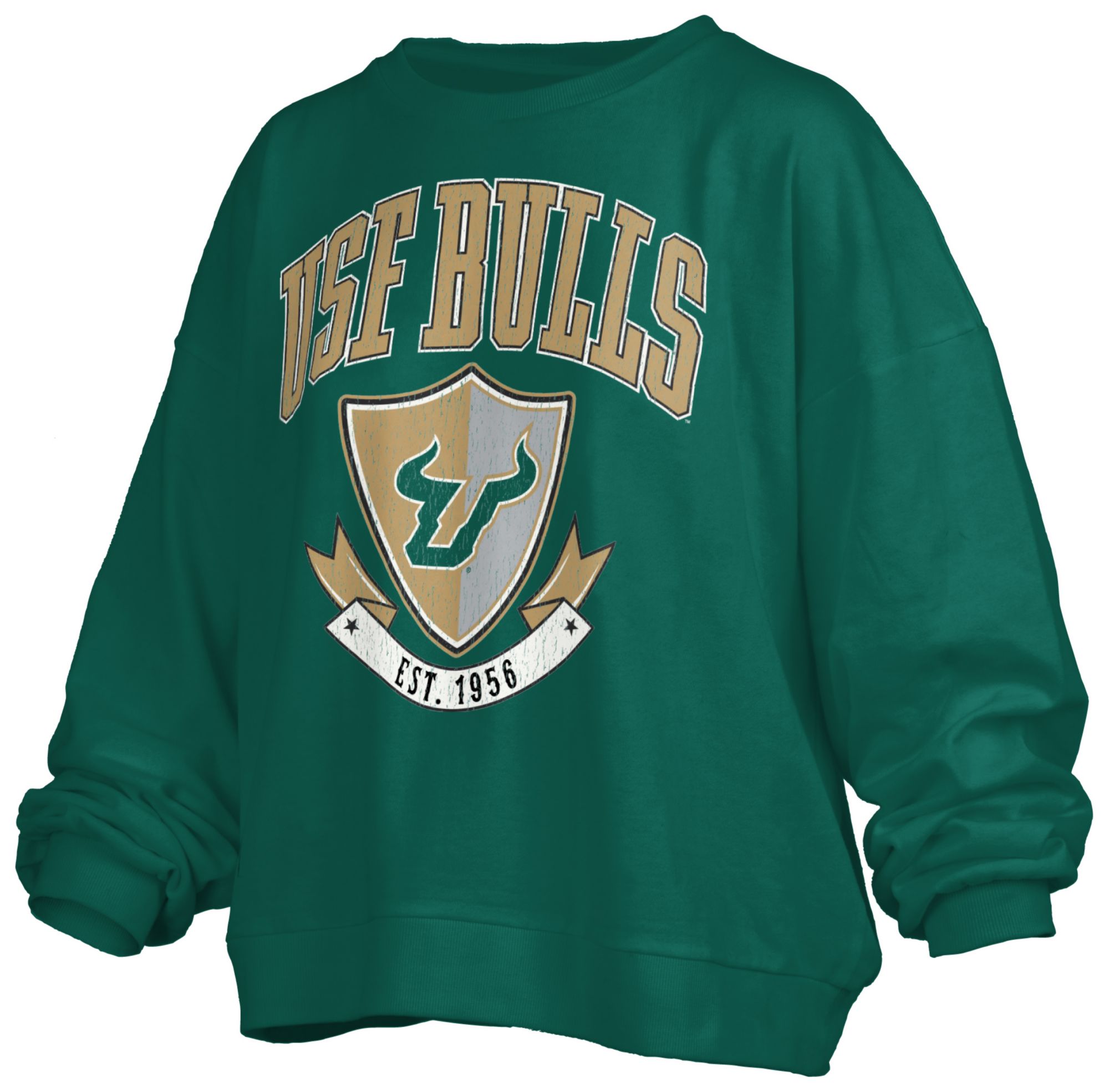 Pressbox Women's South Florida Bulls Green Buckler Crew Pullover Sweatshirt