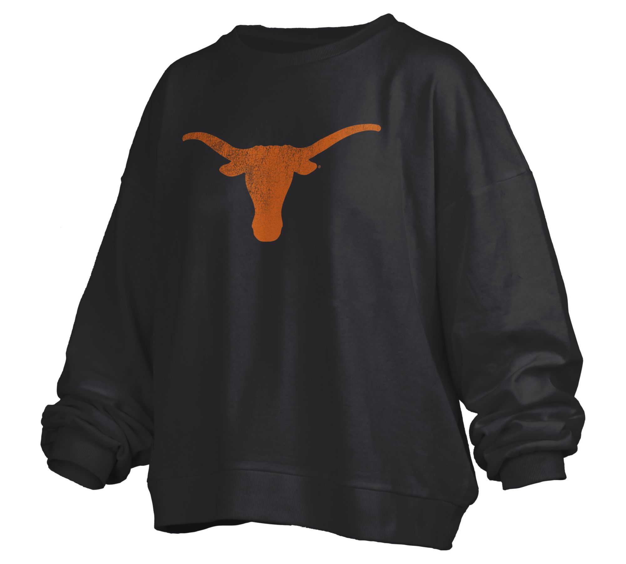Pressbox Women's Texas Longhorns Black Distressed Crewneck Sweatshirt