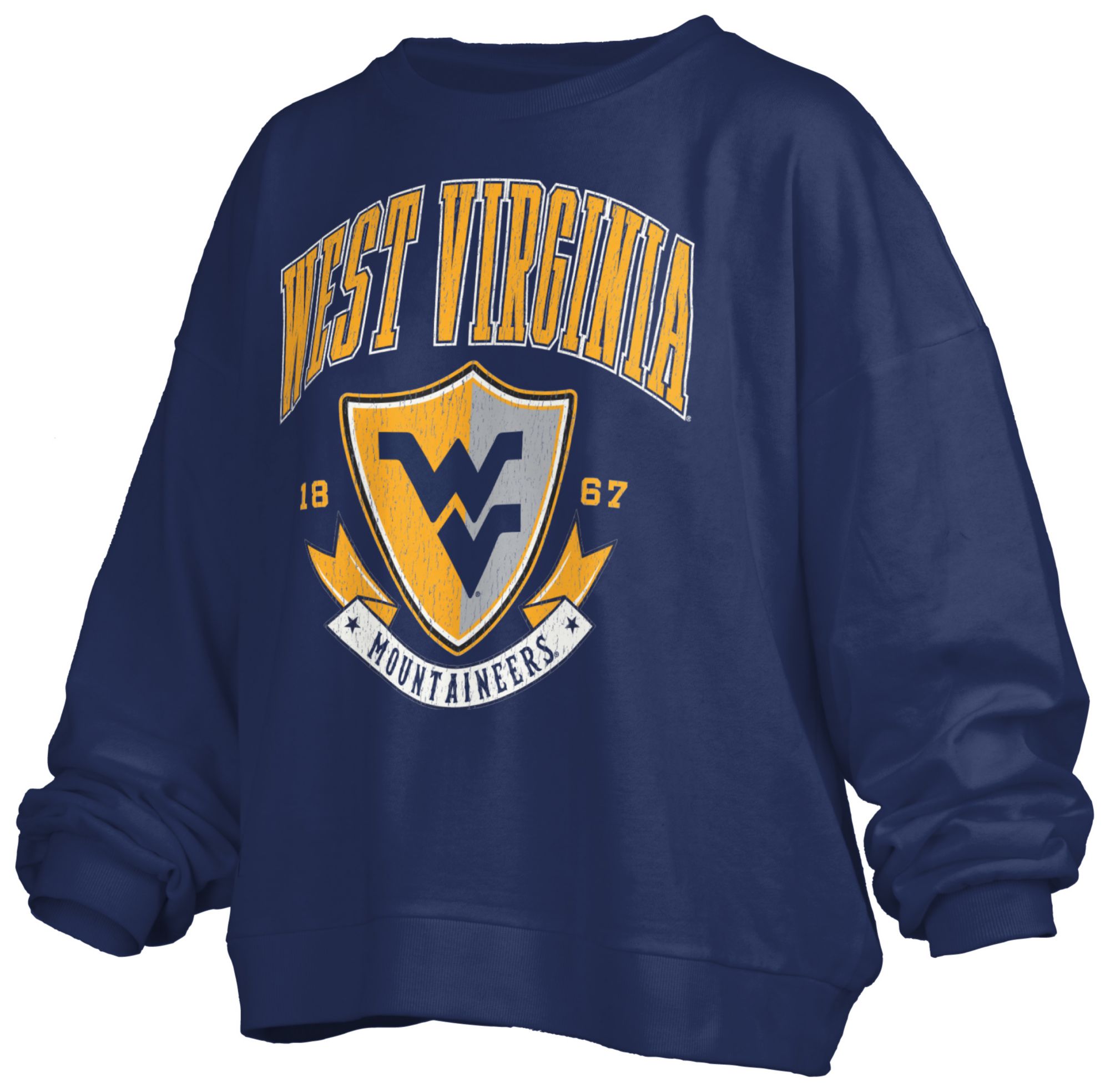 Pressbox Women's West Virginia Mountaineers Navy Buckler Crew Pullover Sweatshirt