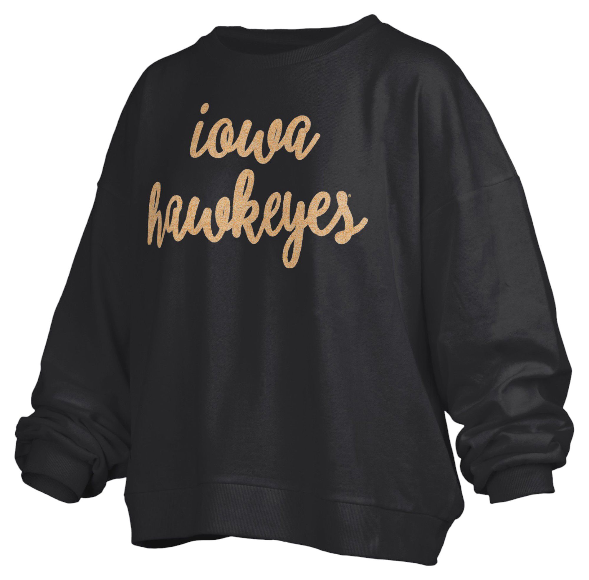 Pressbox Women's Iowa Hawkeyes Black Chenille Crew Pullover Sweatshirt