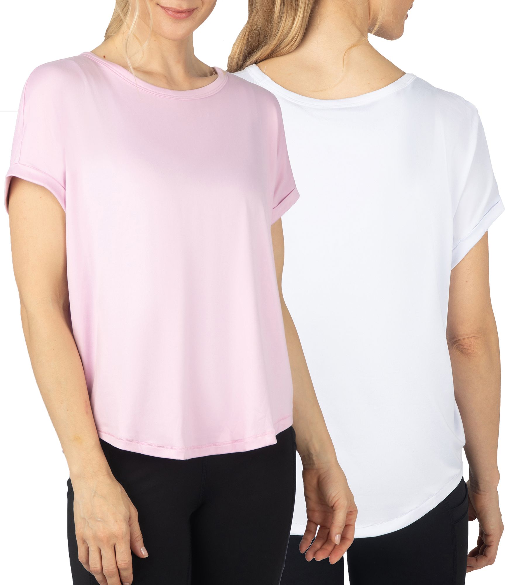 90 Degree by Reflex Women's Two Pack Super Soft Beverly Rolled Hem Short Sleeve T-Shirt, XL, Lavender/White