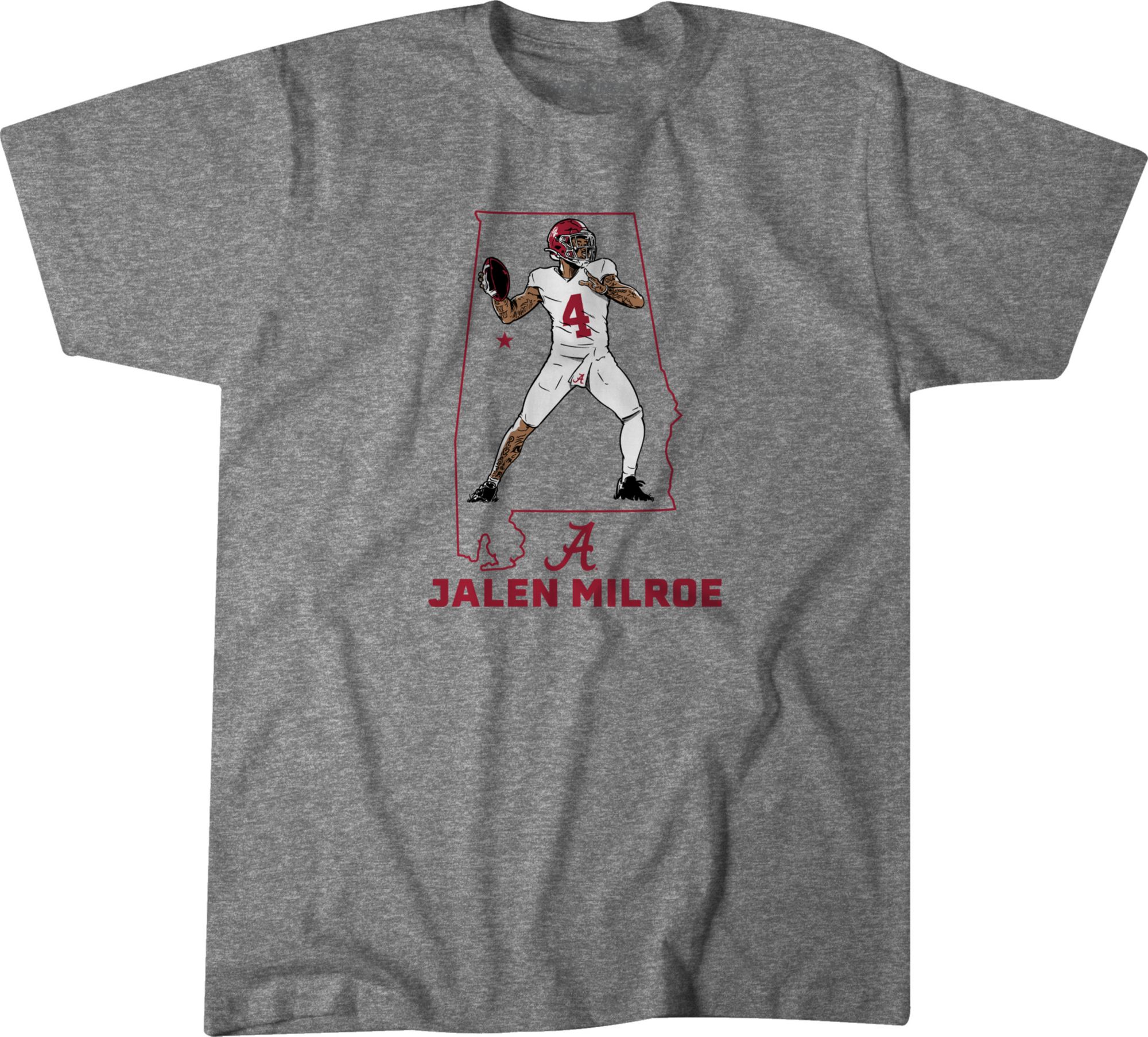 BreakingT Adult Alabama Crimson Tide Grey Jalen Milroe Star T-Shirt