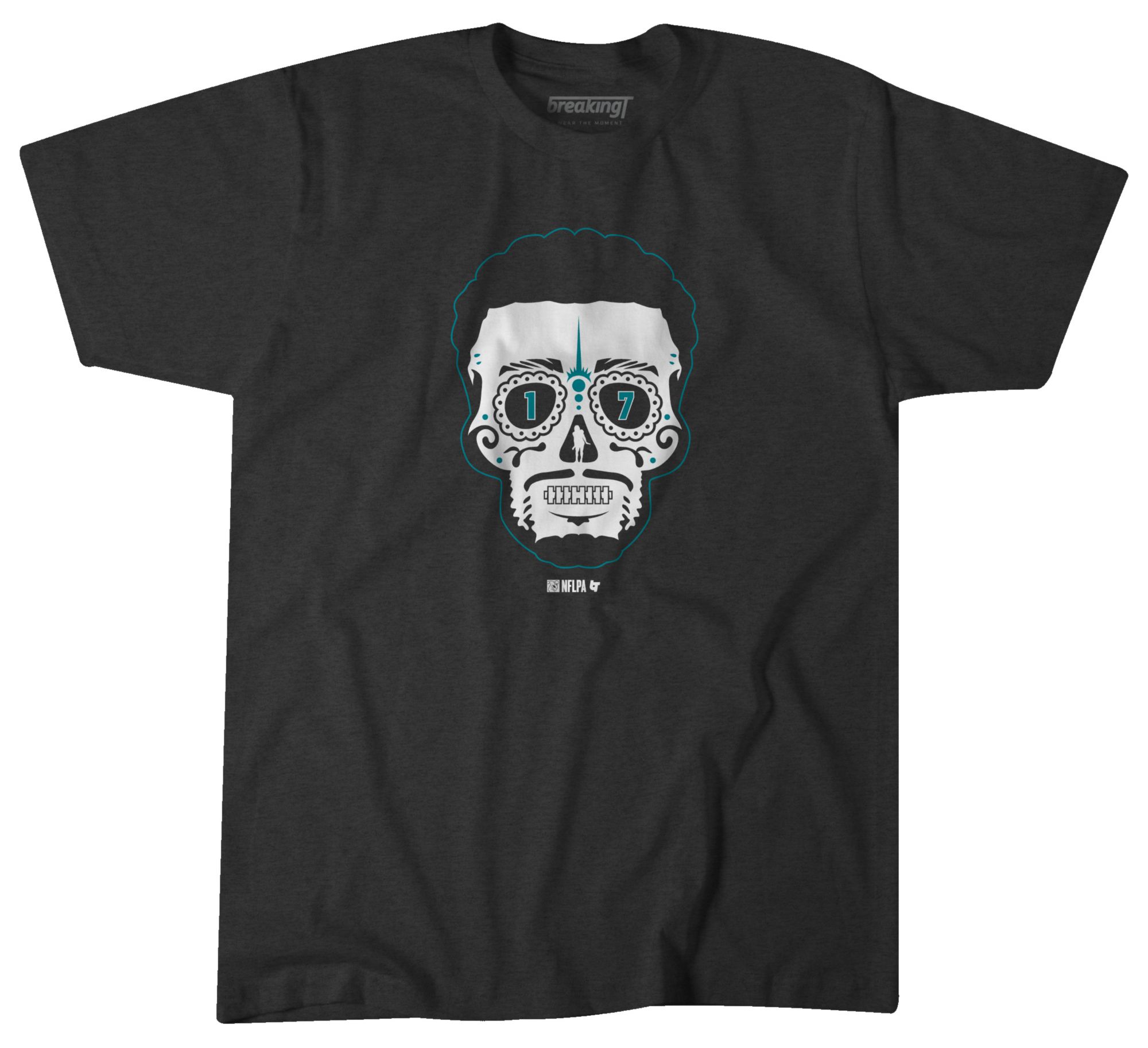 BreakingT Men's Miami Dolphins Jaylen Waddle Sugar Skull Black T-Shirt