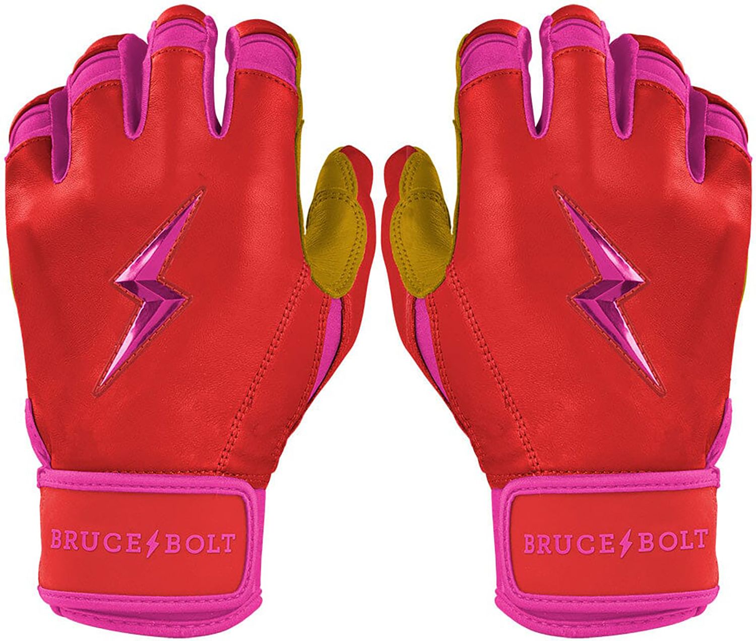 BRUCE BOLT Men's Signiture Series Short Cuff Gold Palm Batting Gloves