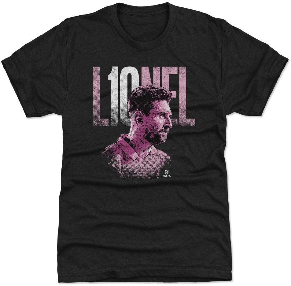 500 Level Adult Inter Miami CF Lionel Messi #10 Face Silo Black T-Shirt