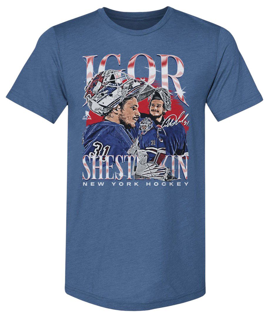 500 Level Adult New York Igor Shesterkin #31 Vintage Royal T-Shirt