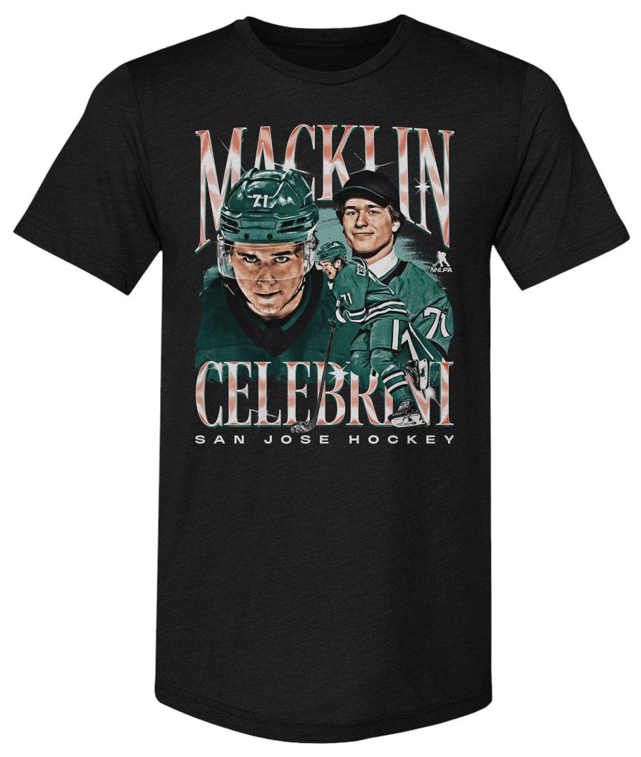 500 LEVEL  Men's San Jose Macklin Celebrini #71 Black Vintage T-Shirt