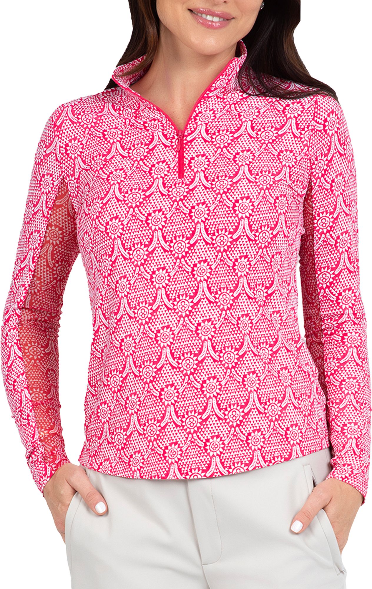 Ibkul Women's Leslie Long Sleeve Mock Neck Golf 1/4 Zip