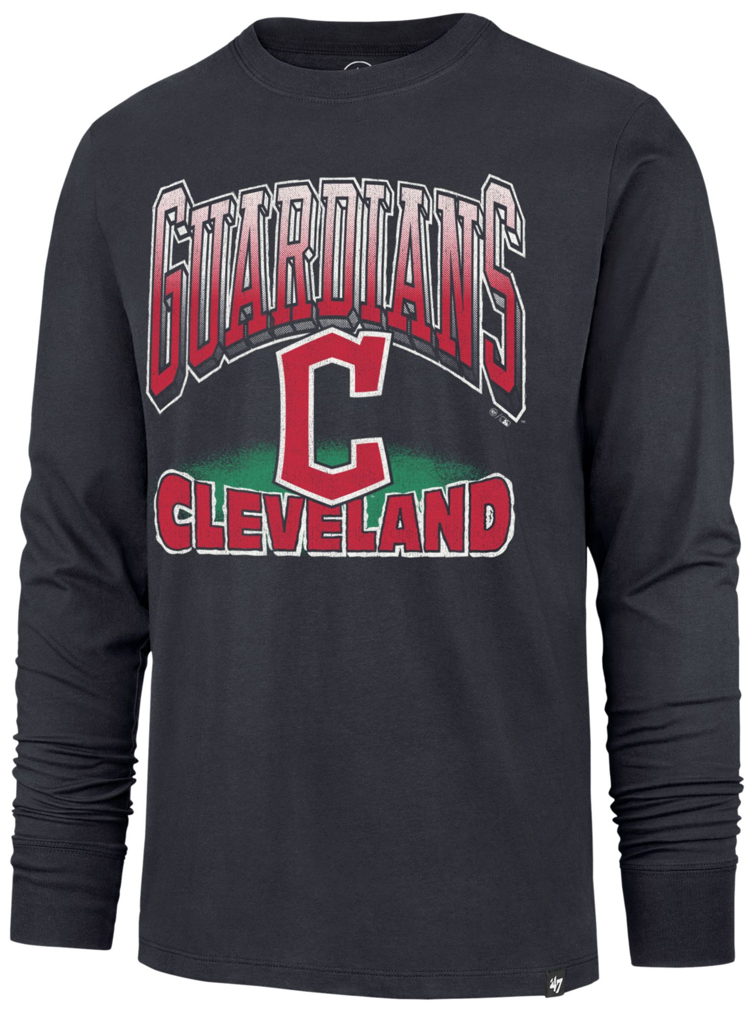 '47 Adult Cleveland Guardians Atlas Blue Franklin Alternate Worn Arch Long Sleeve Shirt