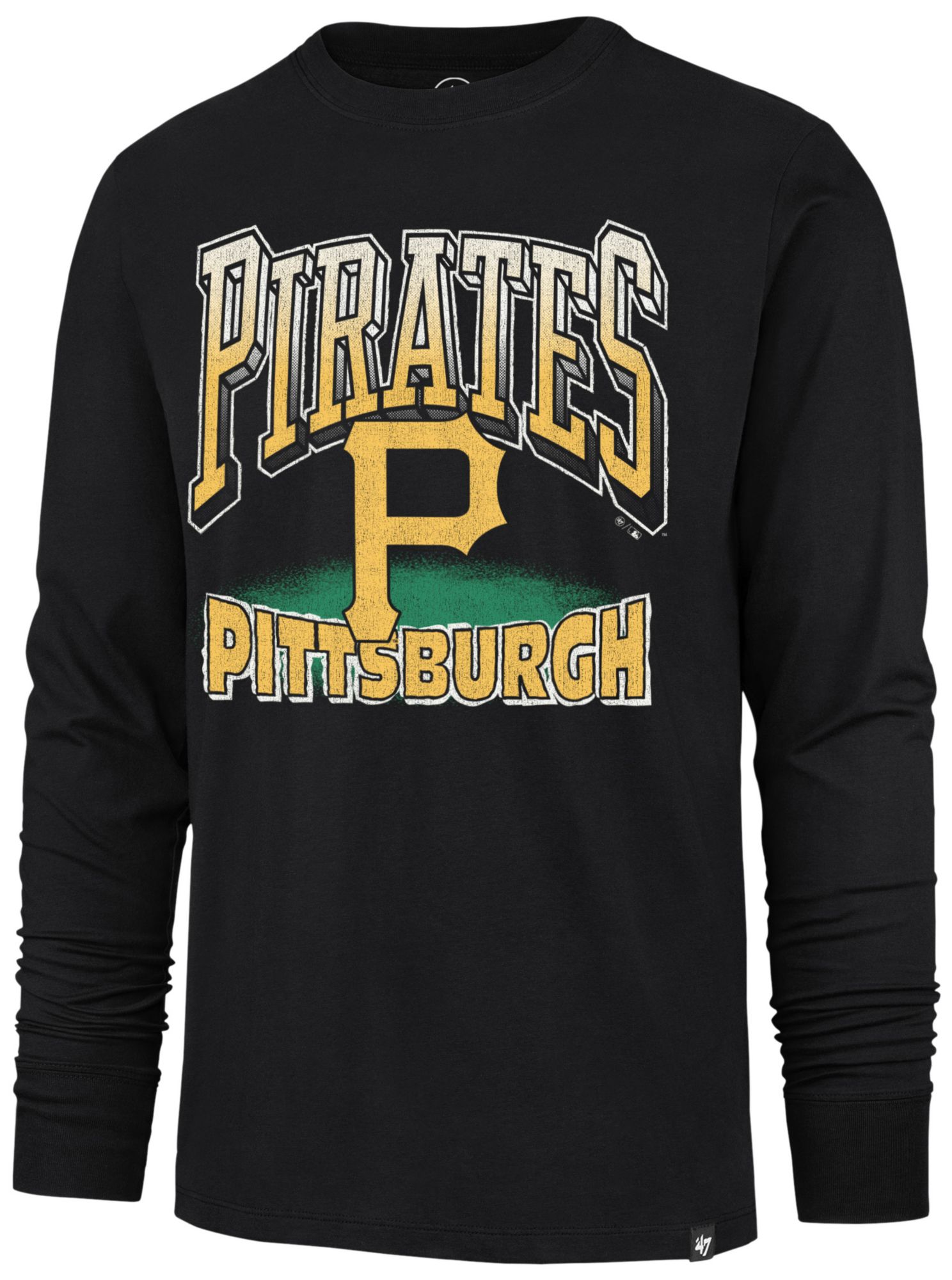 '47 Adult Pittsburgh Pirates Black Franklin Alternate Worn Arch Long Sleeve Shirt