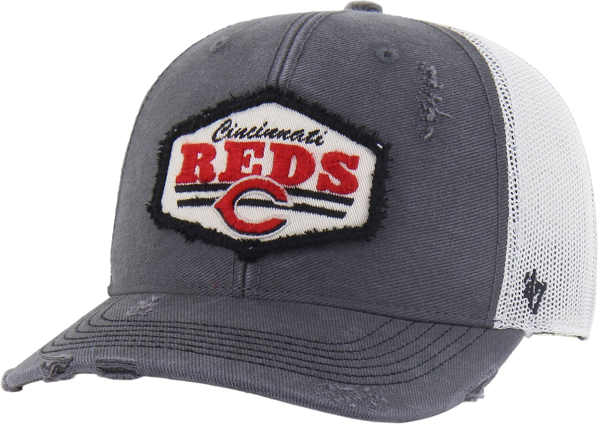 '47 Adult Cincinnati Reds Black Salvage Adjustable Trucker Hat
