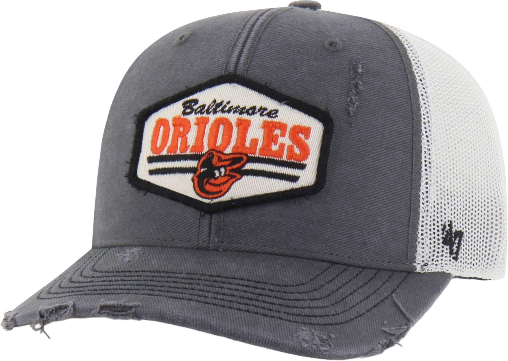 '47 Adult Baltimore Orioles Black Salvage Adjustable Trucker Hat