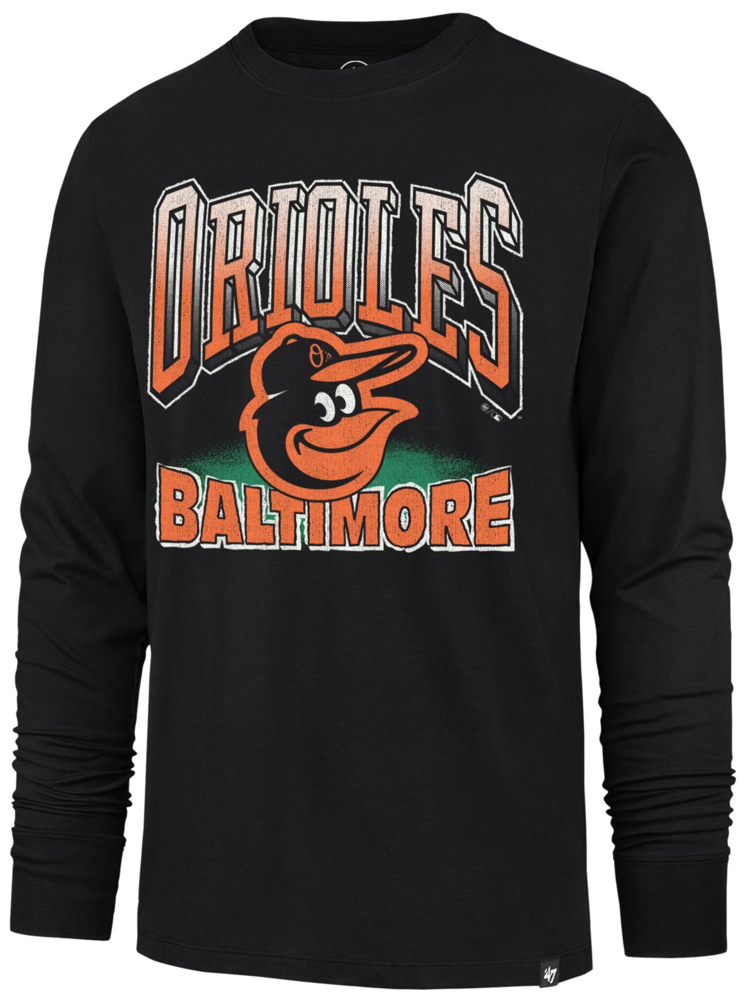 '47 Adult Baltimore Orioles Black Franklin Alternate Worn Arch Long Sleeve Shirt