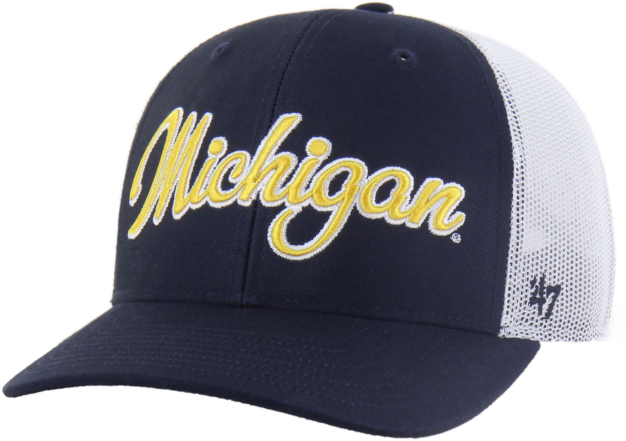 '47 Adult Michigan Wolverines Navy Overhand Adjustable Trucker Hat