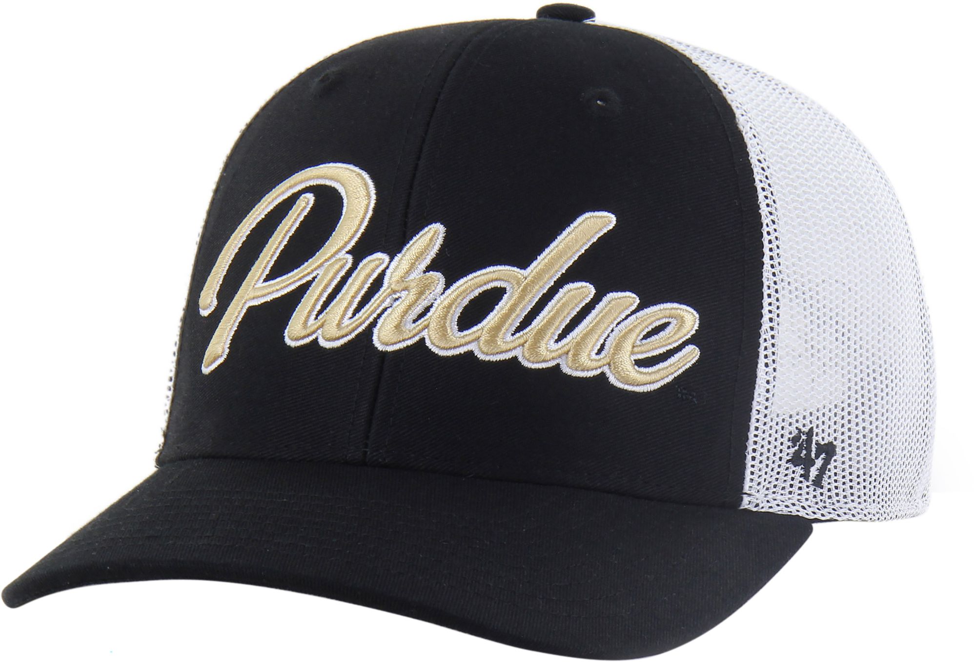 '47 Adult Purdue Boilermakers Black Overhand Adjustable Trucker Hat
