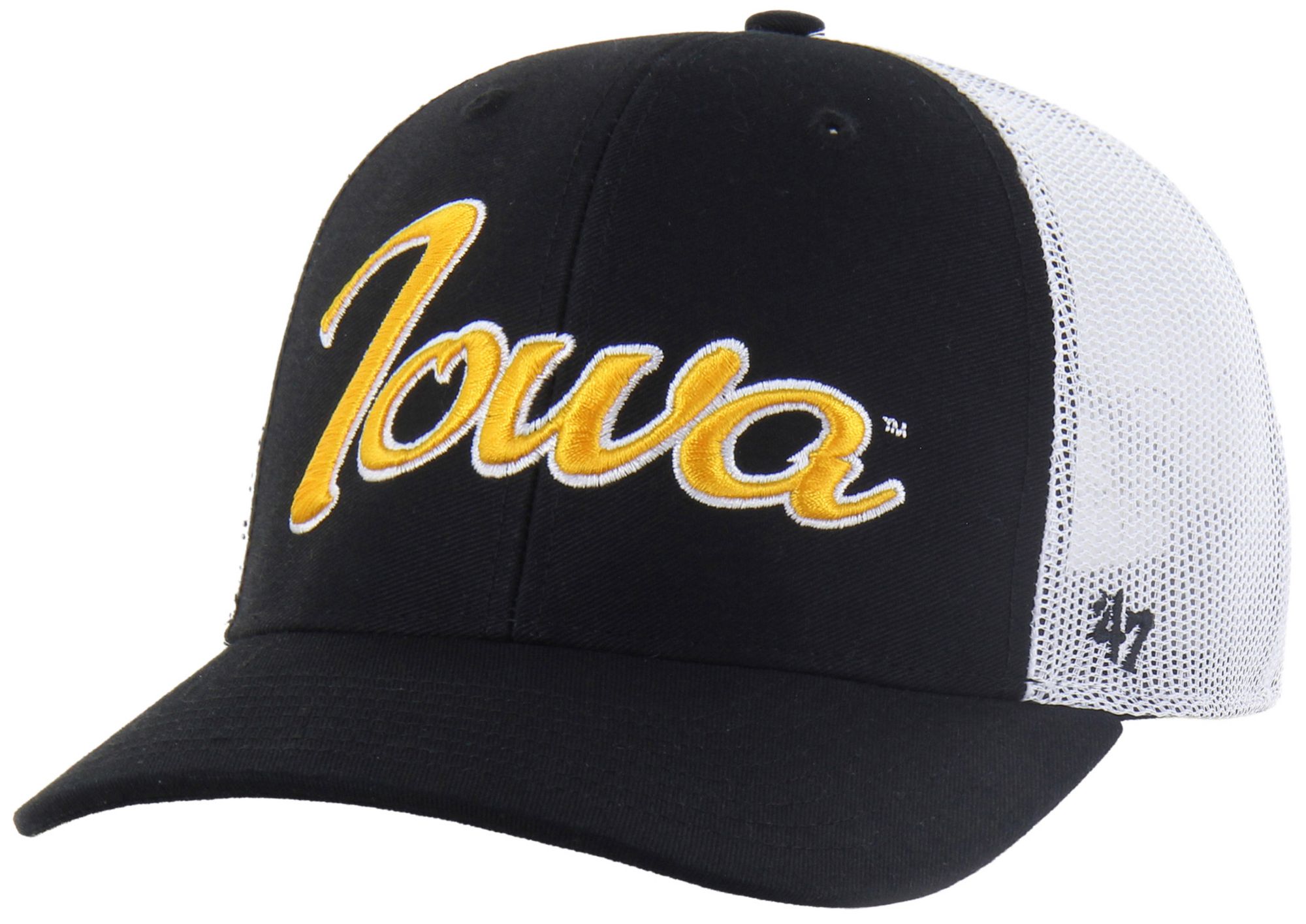 '47 Adult Iowa Hawkeyes Black Overhand Adjustable Trucker Hat
