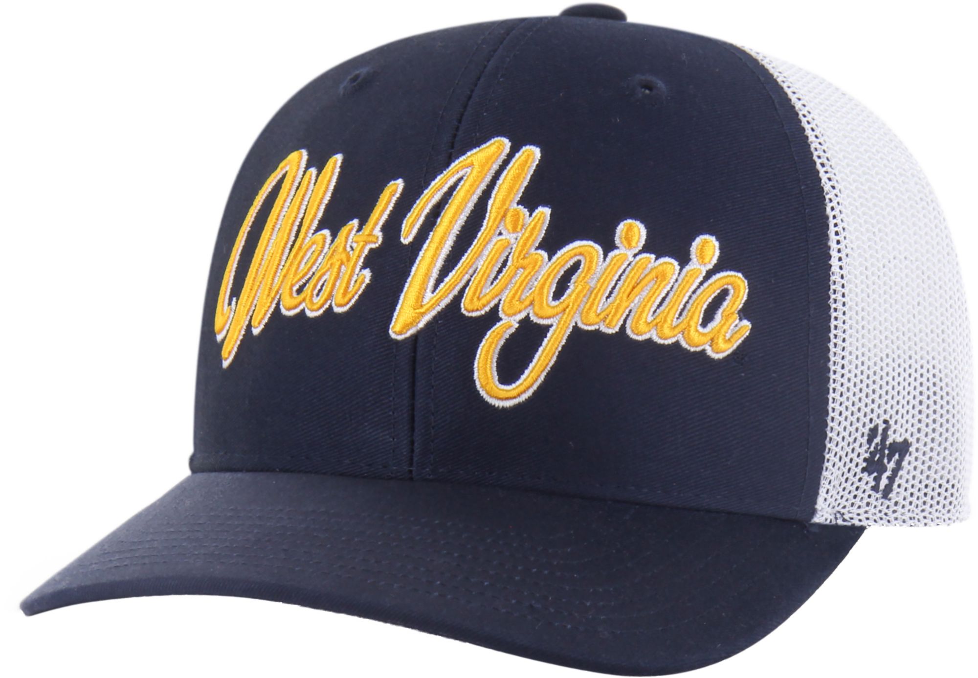 '47 Adult West Virginia Mountaineers Navy Overhand Adjustable Trucker Hat