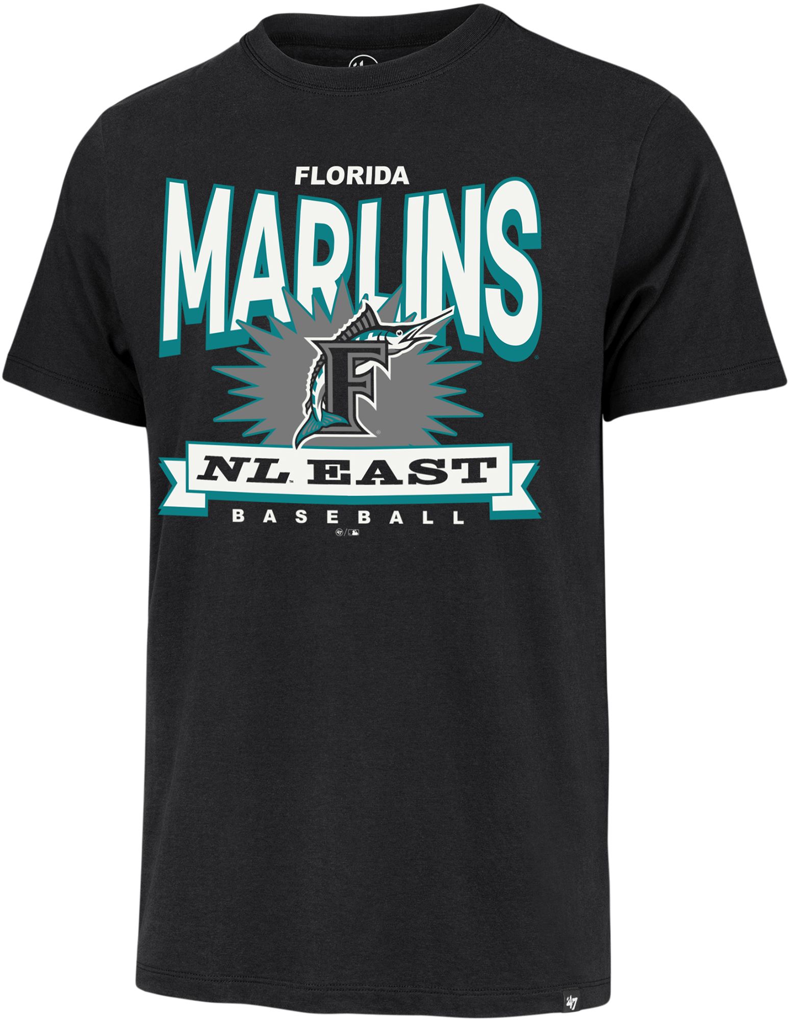 '47 Men's Miami Marlins Black Cooperstown Twelve Six Franklin T-Shirt