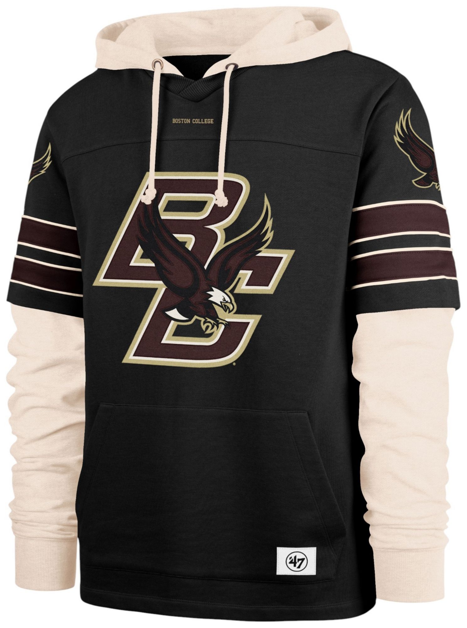 '47 Men's Boston College Eagles Black Split Zone Cornerback Lacer Pullover Hoodie