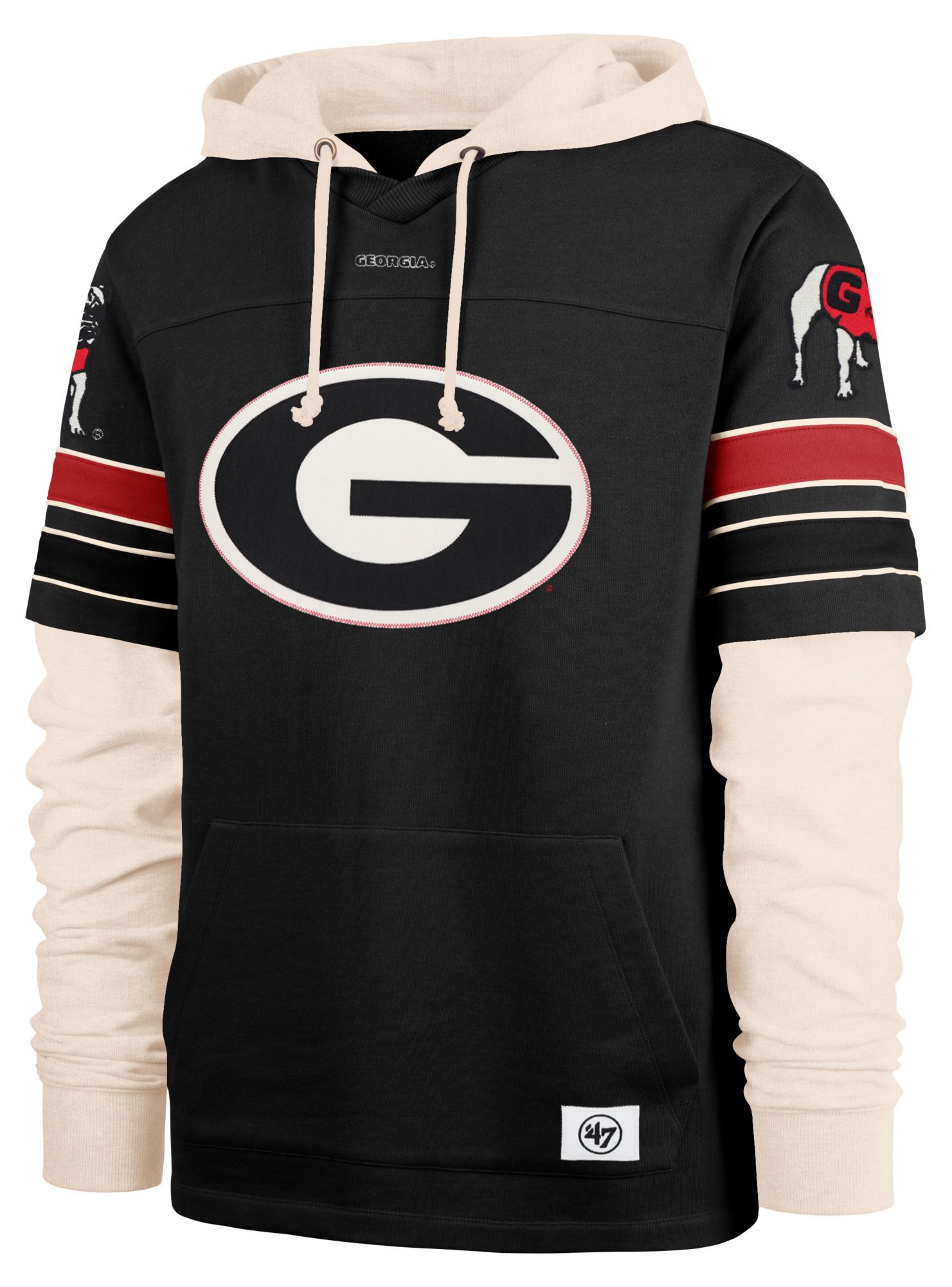 '47 Men's Georgia Bulldogs Black Split Zone Cornerback Lacer Pullover Hoodie