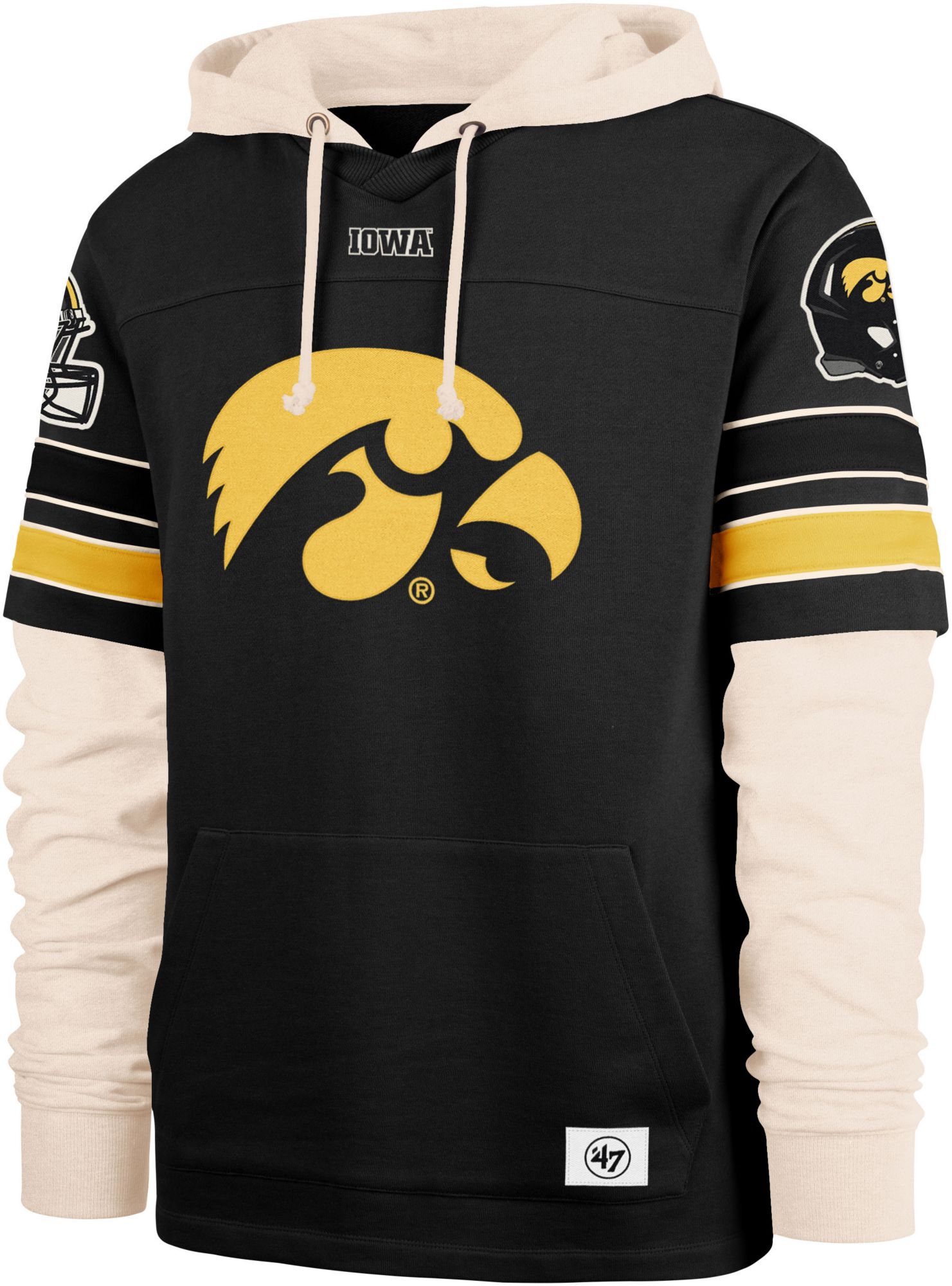 '47 Men's Iowa Hawkeyes Black Split Zone Cornerback Lacer Pullover Hoodie