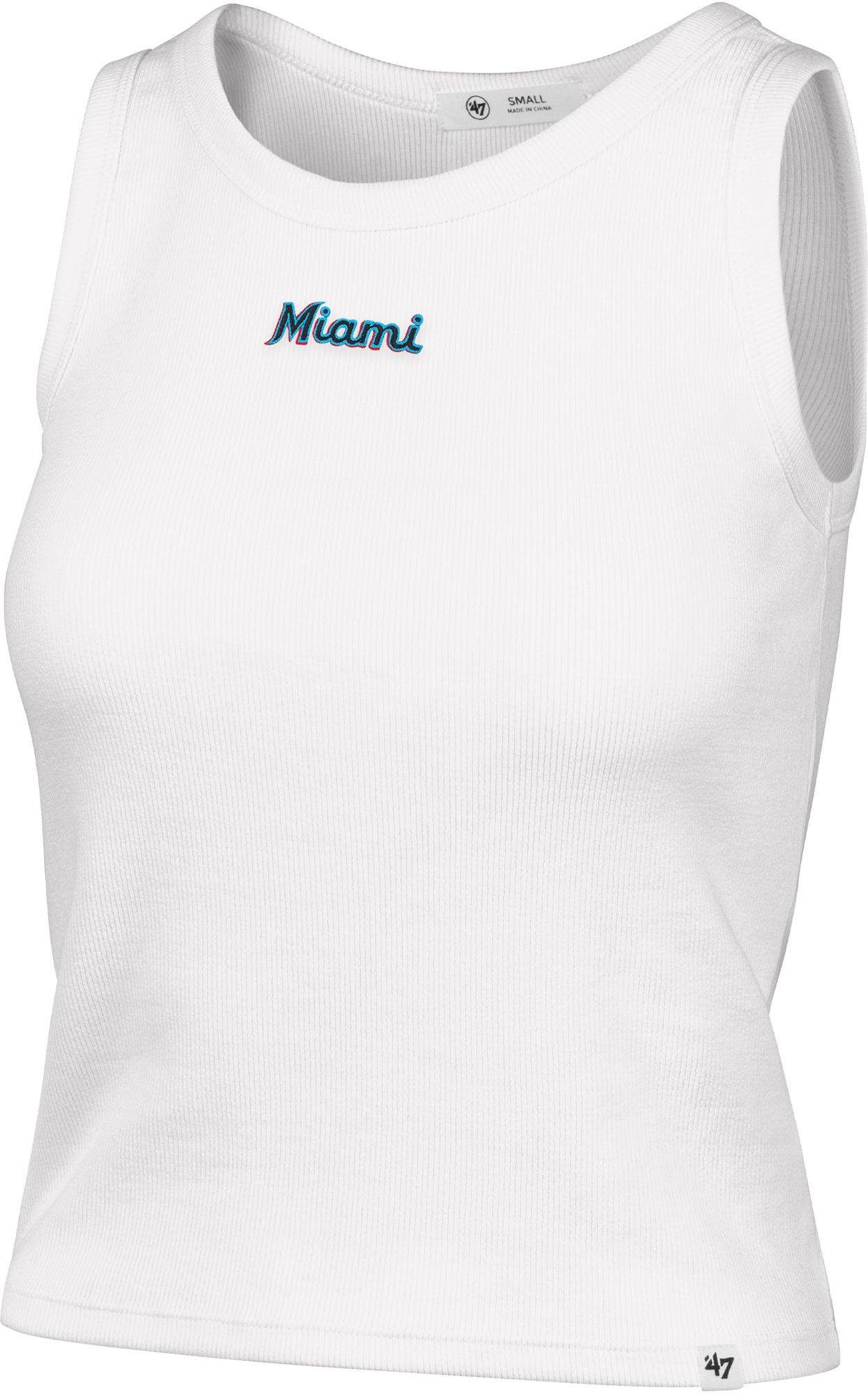 '47 Women's Miami Marlins White Baby Ribbed Wordmark Micro Tank Top