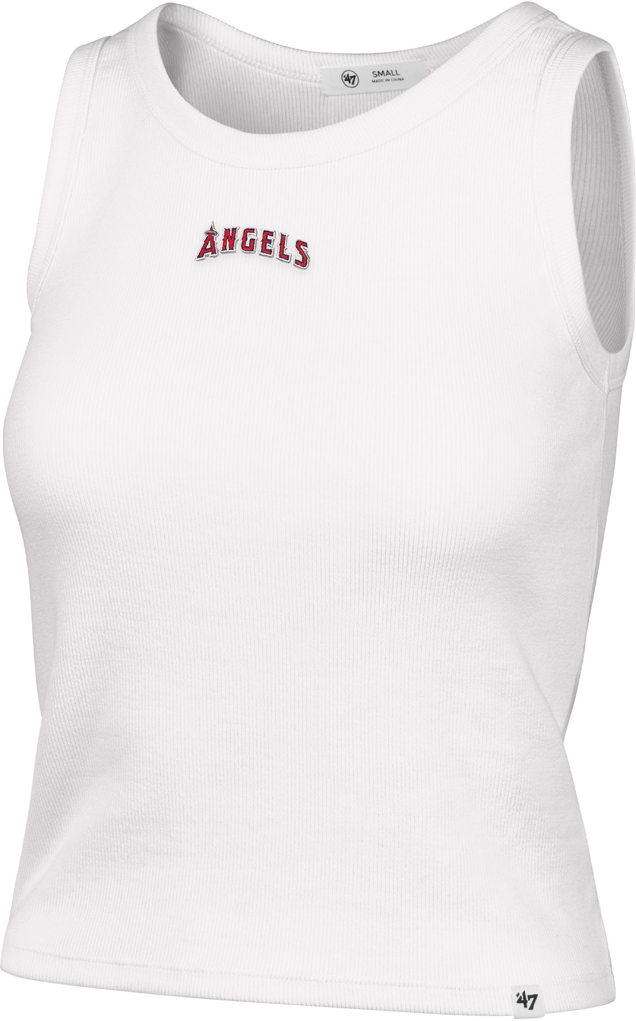 '47 Women's Los Angeles Angels White Baby Ribbed Wordmark Micro Tank Top