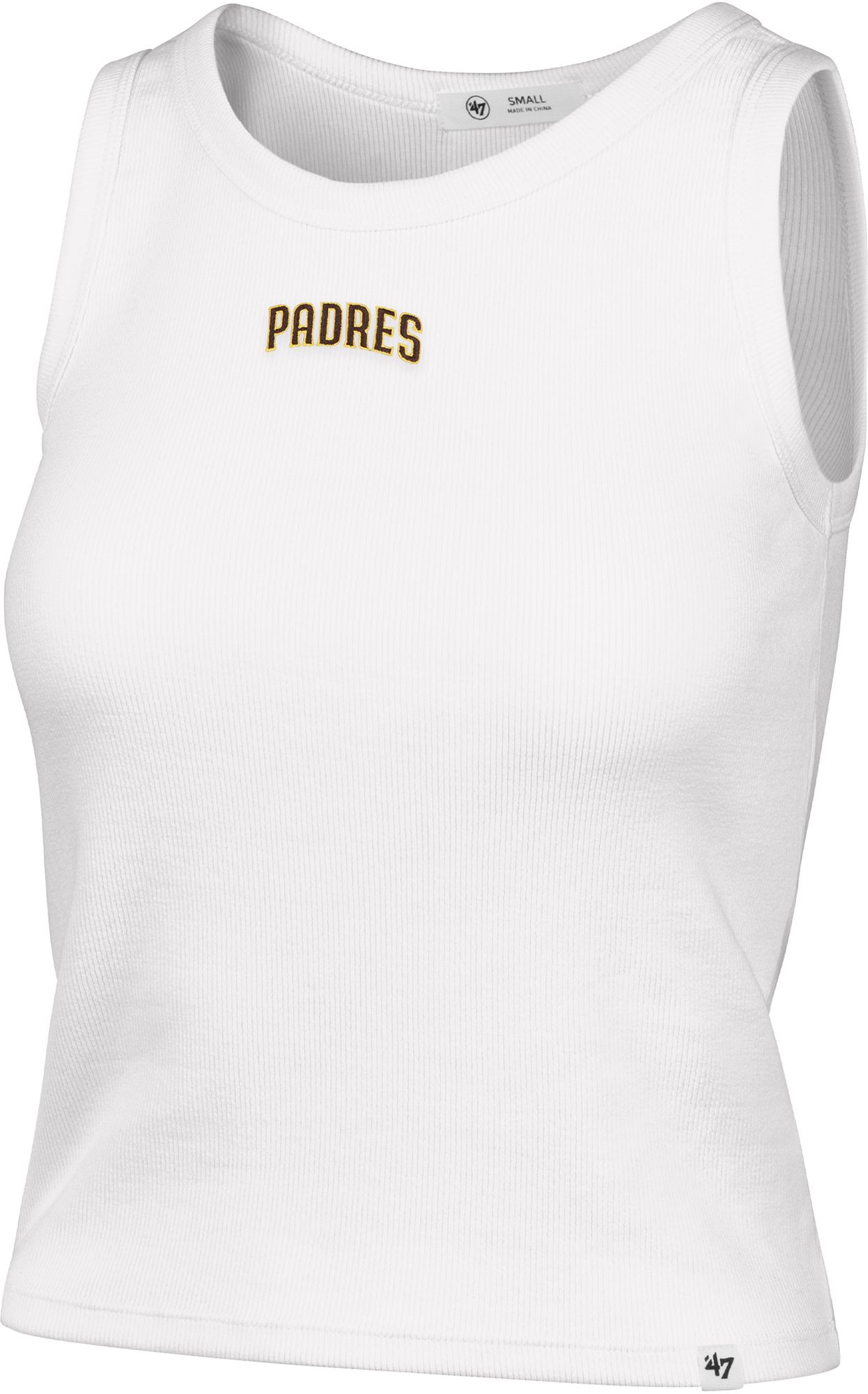 '47 Women's San Diego Padres White Baby Ribbed Wordmark Micro Tank Top