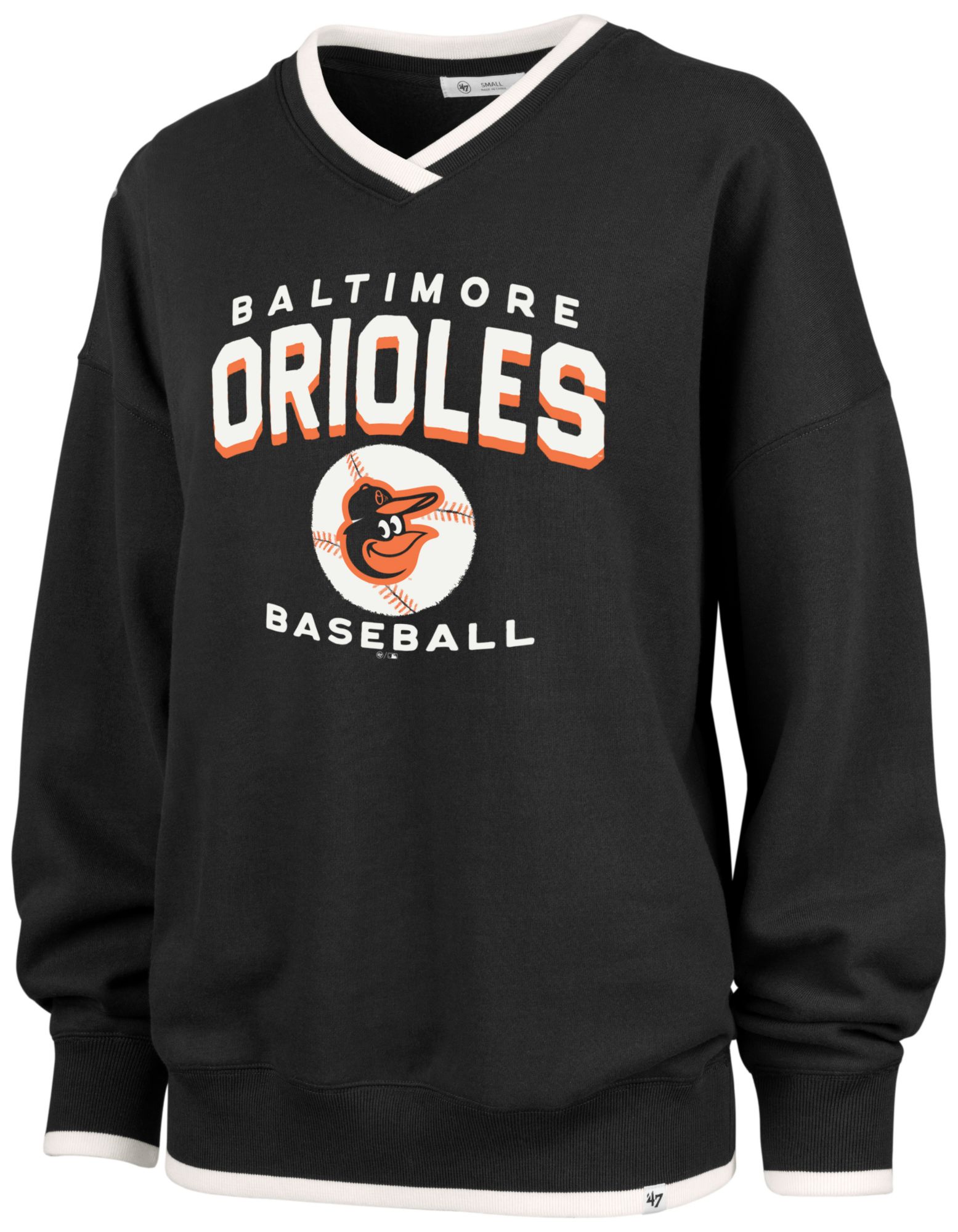 '47 Women's Baltimore Orioles Black Wax Pack Eighties Crewneck Sweatshirt