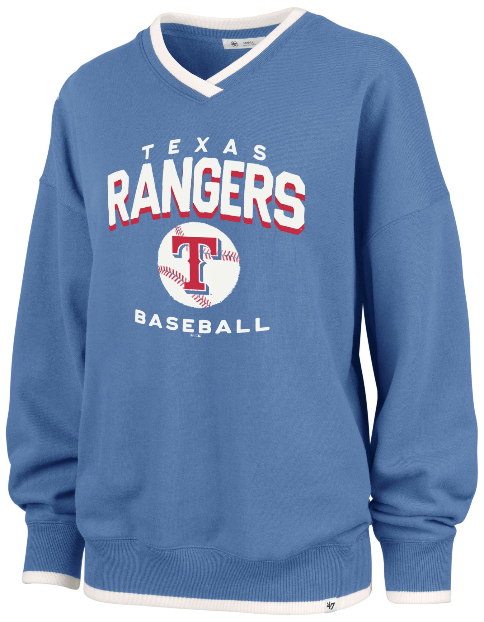 '47 Women's Texas Rangers Blue Wax Pack Eighties Crewneck Sweatshirt