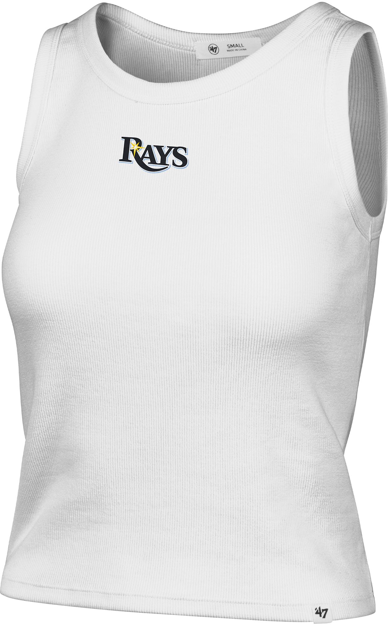 '47 Women's Tampa Bay Rays White Baby Ribbed Wordmark Micro Tank Top