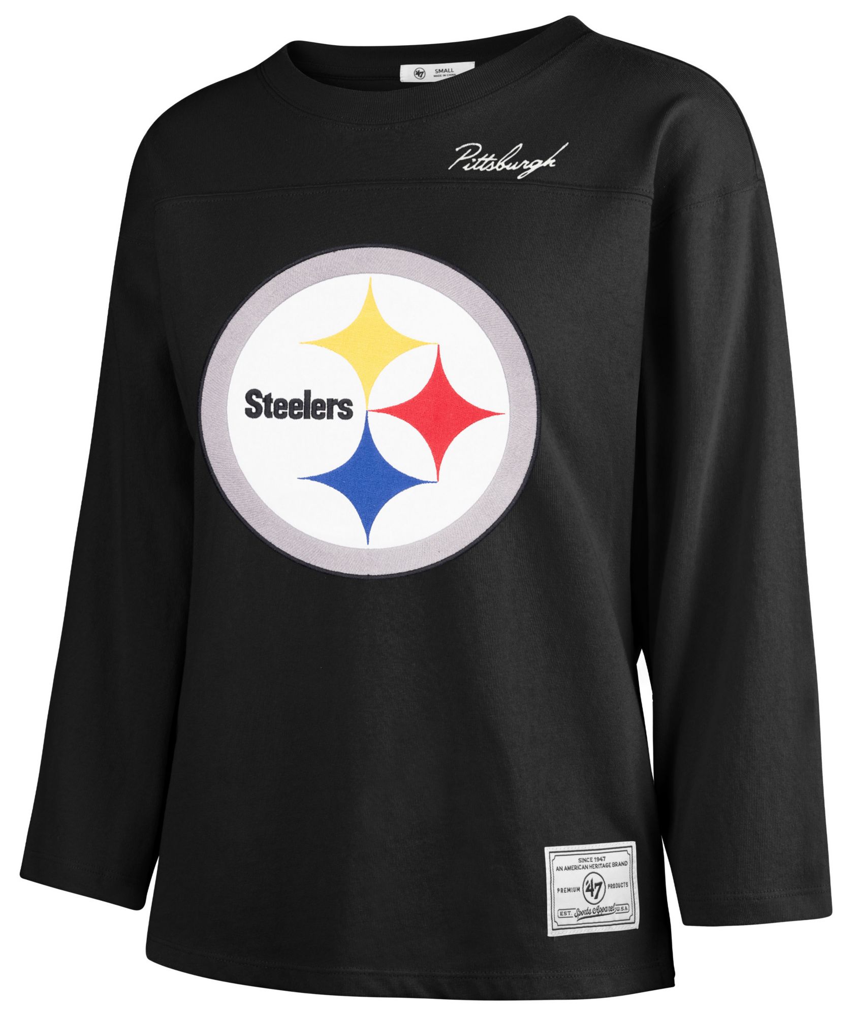 '47 Women's Pittsburgh Steelers Black Timeless 3/4 Sleeve Shirt