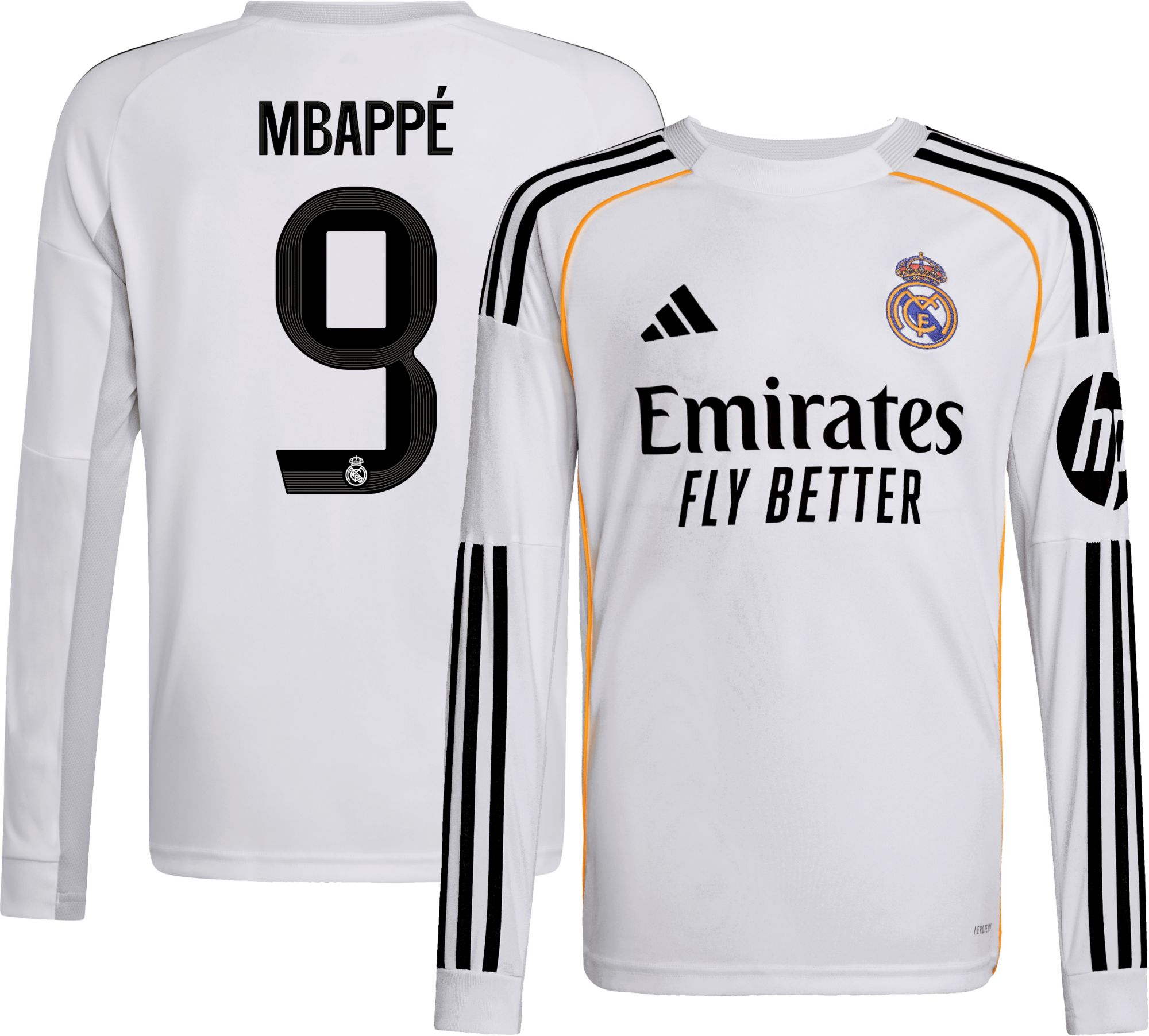 adidas Adult Real Madrid Kylian Mbappé #9 2025 Home Long Sleeve Replica Jersey