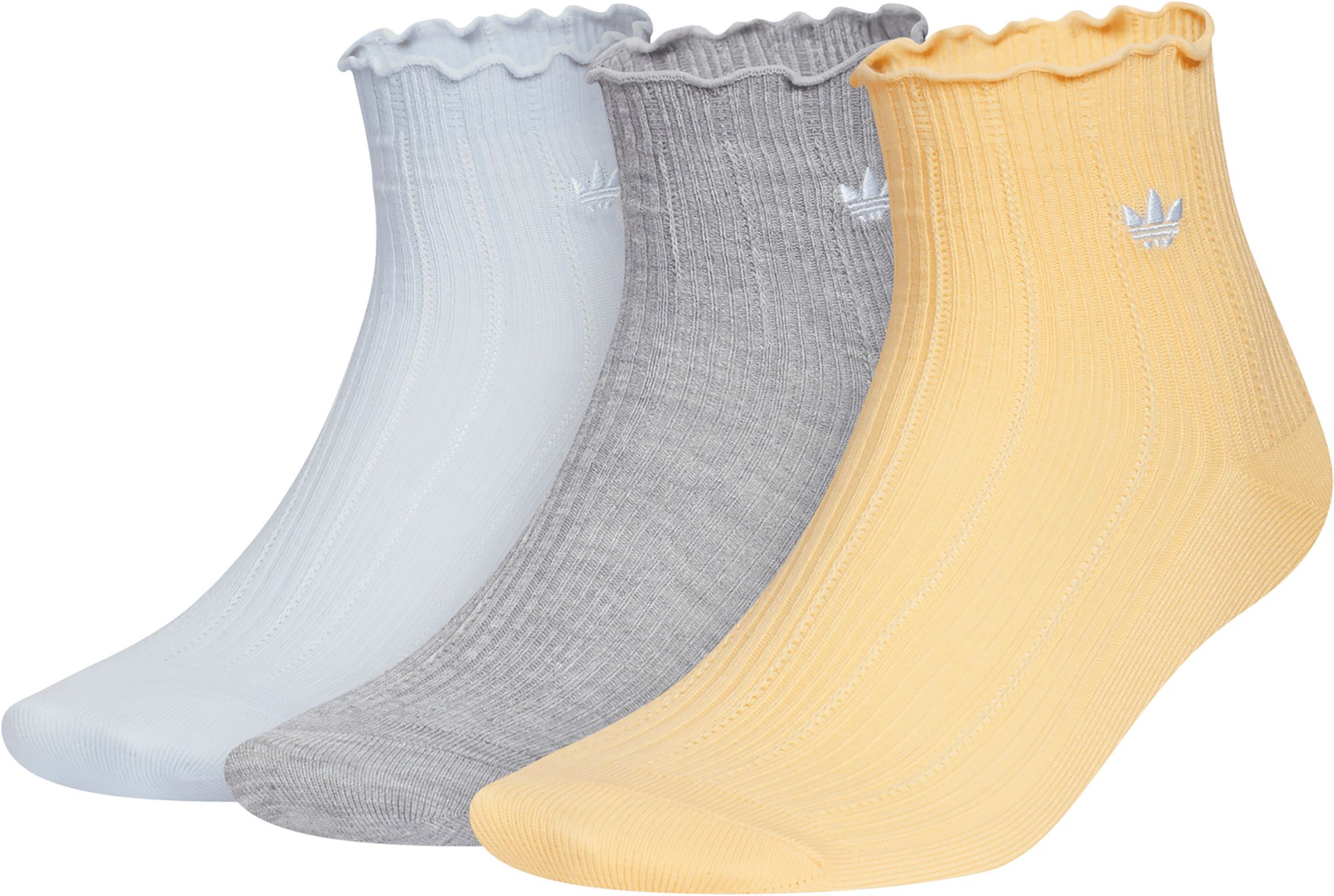 adidas Original's Ruffle Quarter Socks - 3 Pack Crystal Sky Blue/Heather Grey/Orange Tint thumbnail