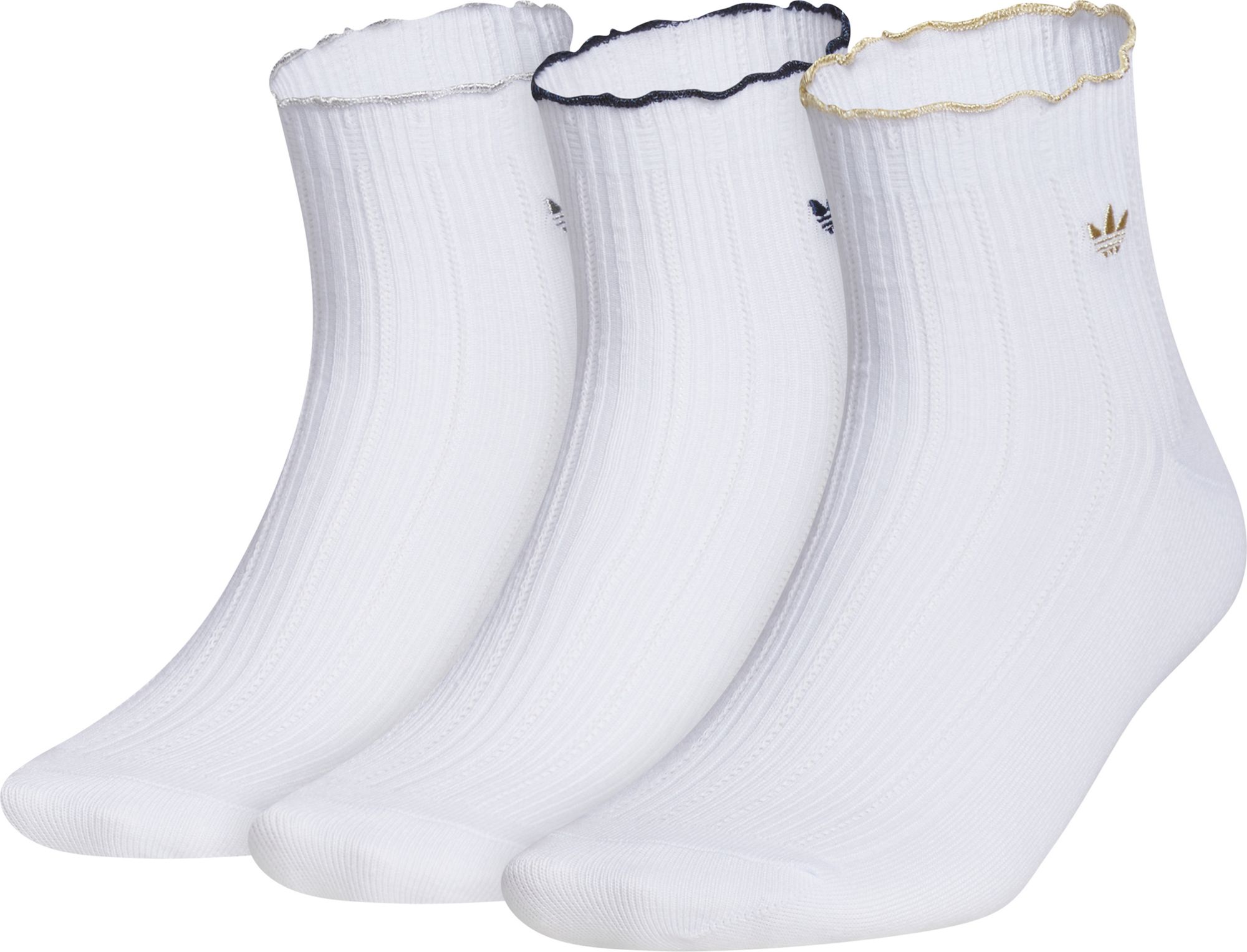 adidas Original's Ruffle Quarter Socks - 3 Pack White/Silver Metallic/Gold Metallic thumbnail
